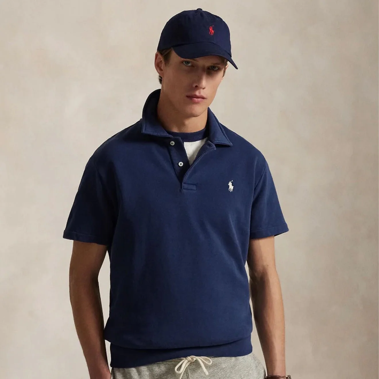 Polo Ralph Lauren Loopback Fleece Polo Collar Sweatshirt Cruise Navy - Image 2