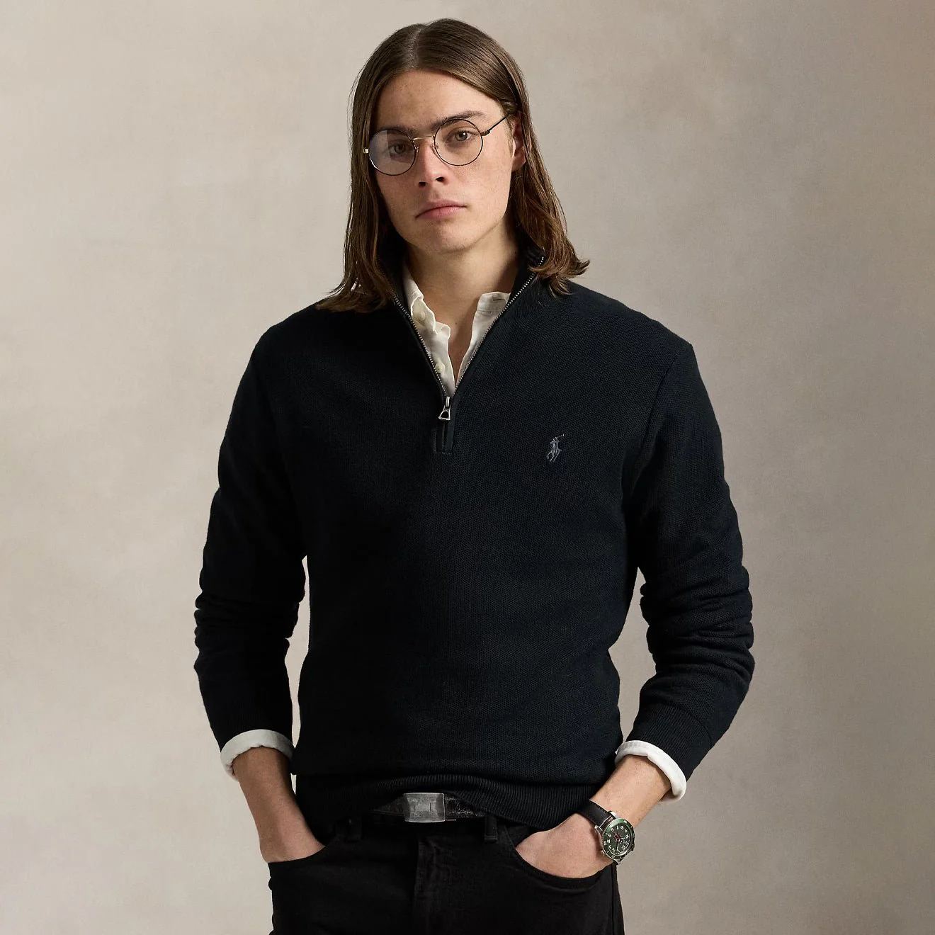 Polo Ralph Lauren Mesh-Knit Cotton Quarter-Zip Sweater Polo Black / Tonal PP - Image 2