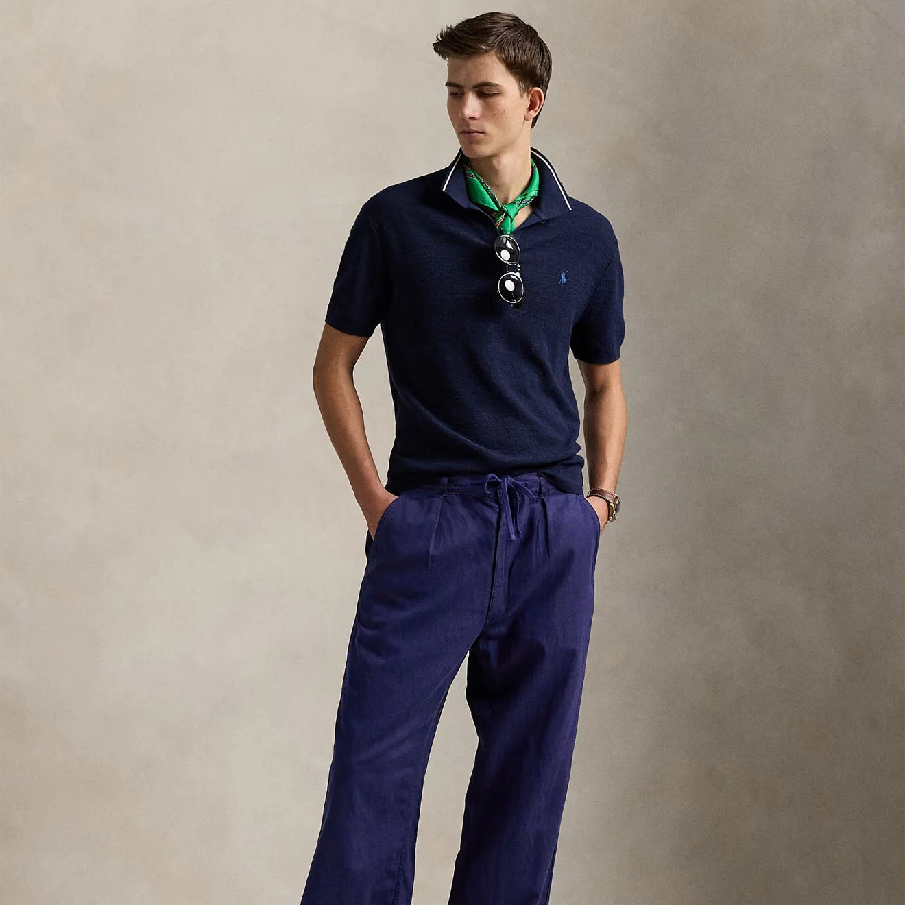 Polo Ralph Lauren Pleated Cotton Linen Pants Newport Navy - Image 2