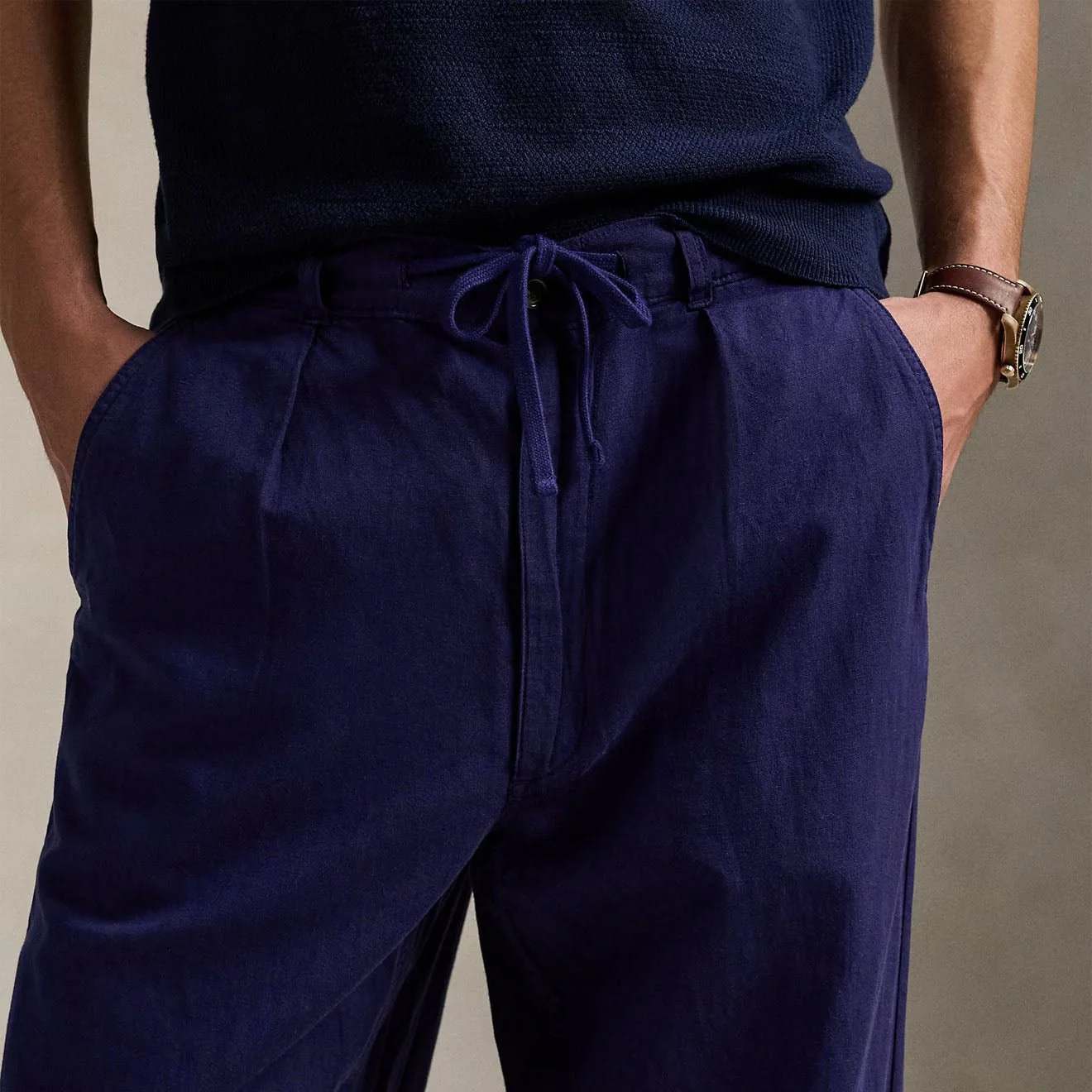 Polo Ralph Lauren Pleated Cotton Linen Pants Newport Navy - Image 4