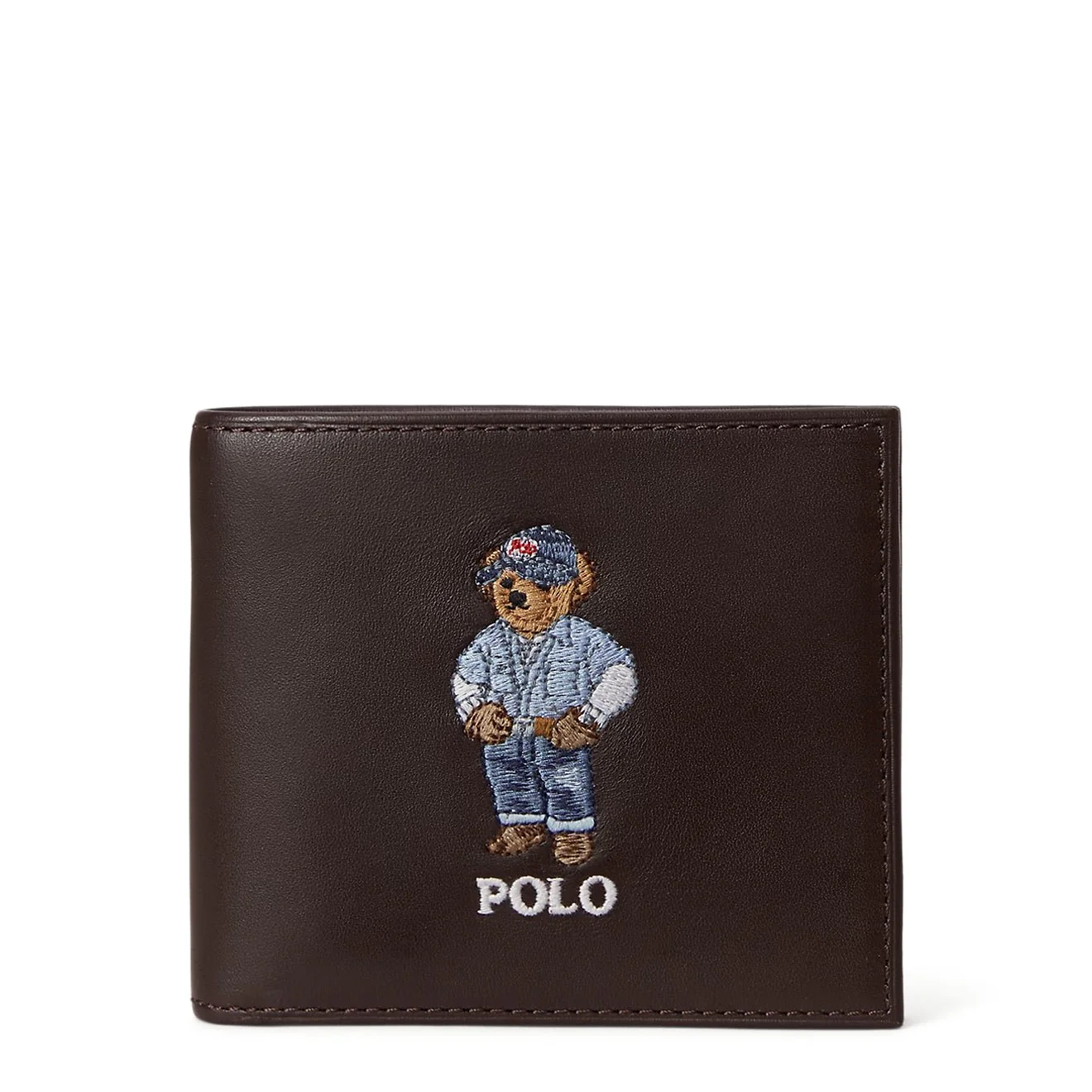 Polo Ralph Lauren Polo Bear Leather Billfold Wallet Dark Brown