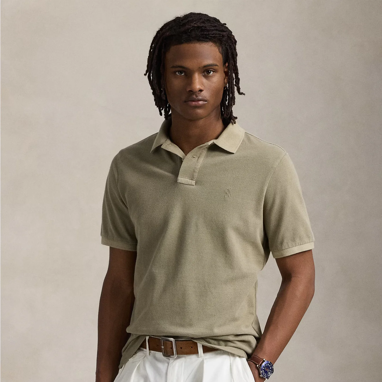 Polo Ralph Lauren Short Sleeve Polo Shirt Custom Slim Olive - Image 3
