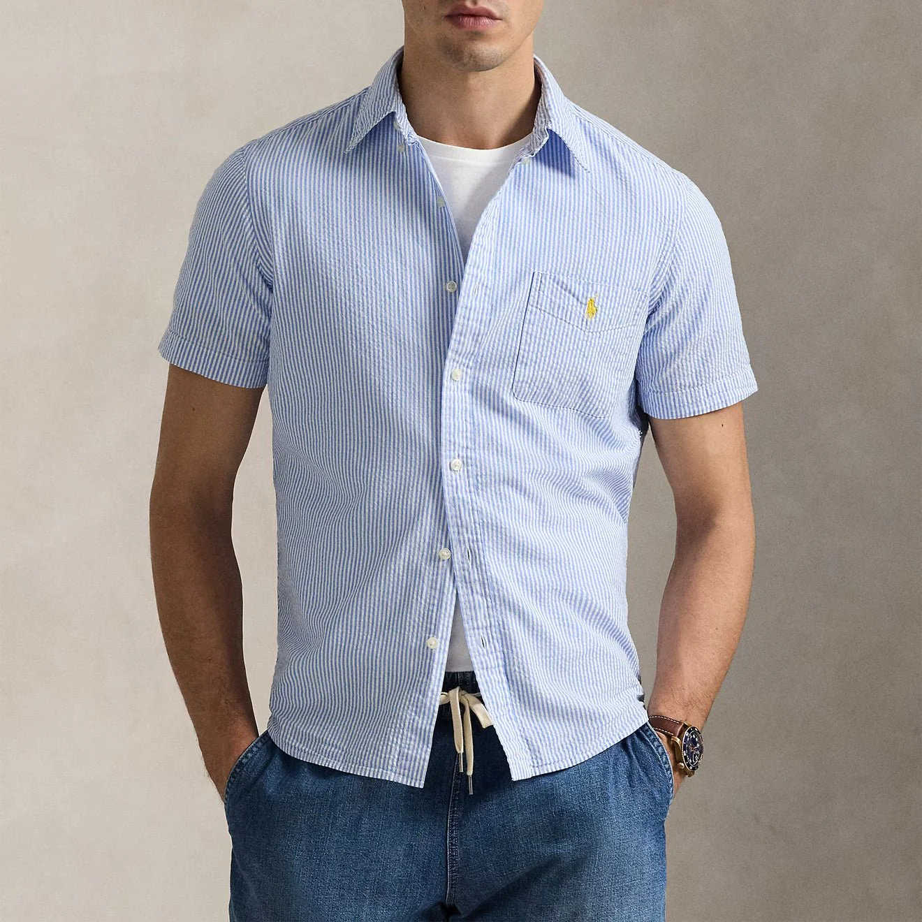 Polo Ralph Lauren Short Sleeve Sport Shirt Custom Blue / White - Image 2