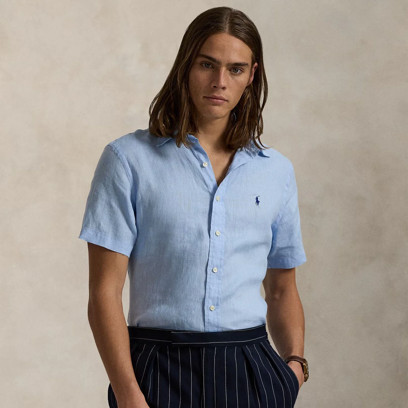 Polo Ralph Lauren Short Sleeve Sport Shirt Custom Office Blue - Image 2