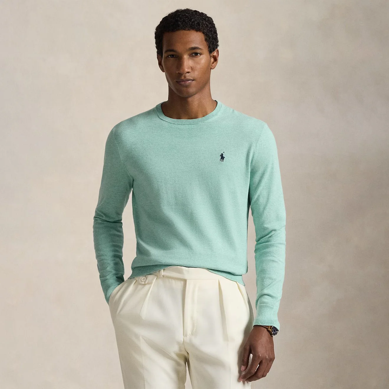 Polo Ralph Lauren Slim Fit Textured Cotton Sweater Green Swallow Heather - Image 2