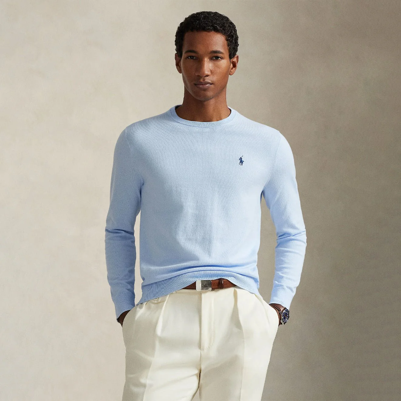 Polo Ralph Lauren Slim Fit Textured Cotton Sweater Office Blue - Image 2