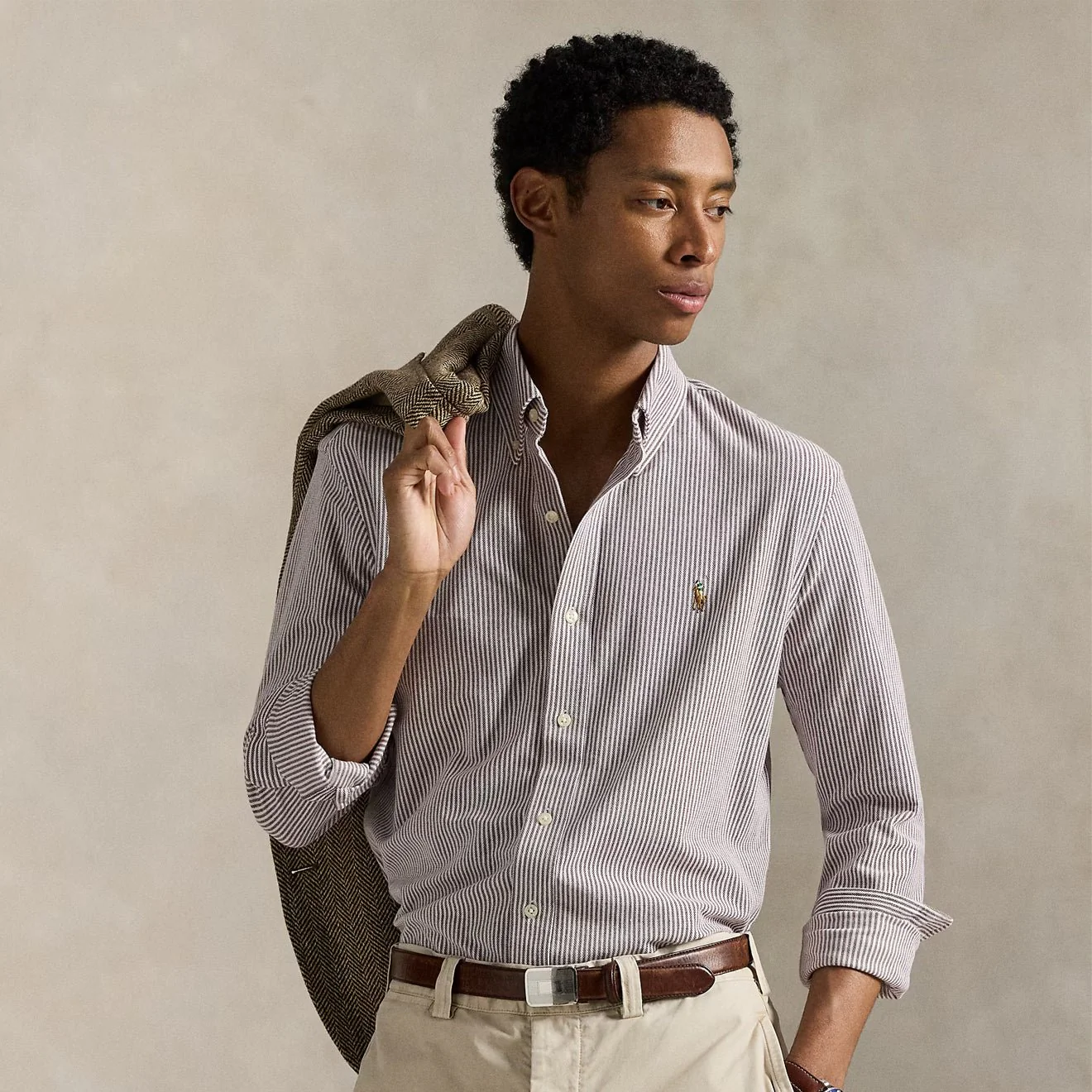 Polo Ralph Lauren Striped Knit Oxford Shirt Classic Wine / White - Image 2
