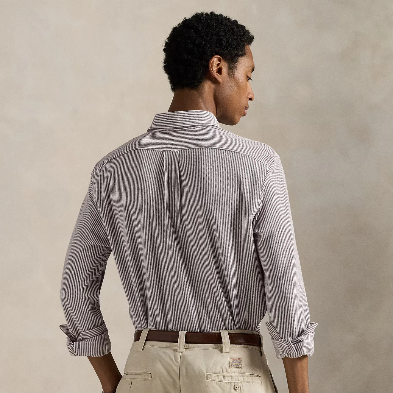Polo Ralph Lauren Striped Knit Oxford Shirt Classic Wine / White - Image 3