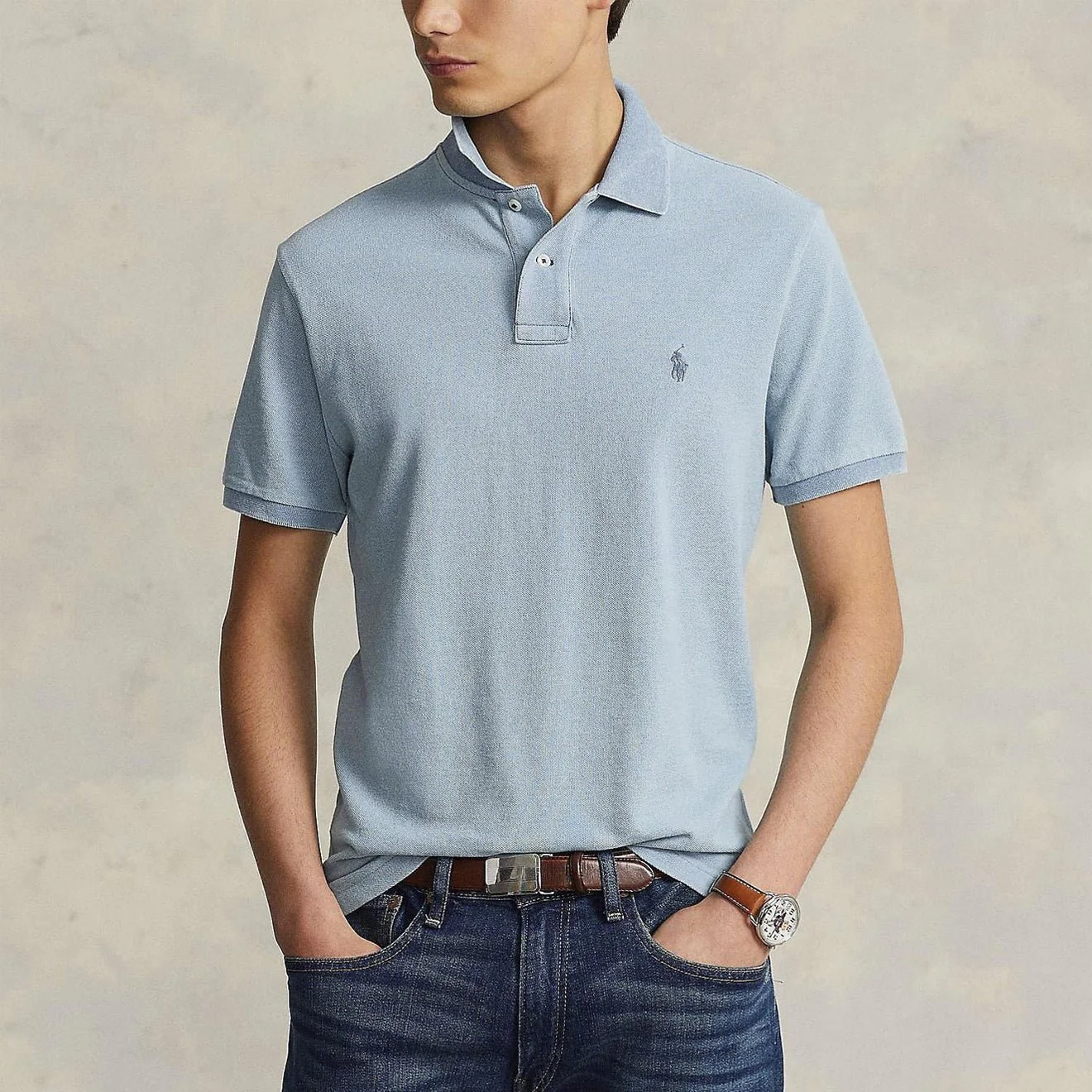 Polo Ralph Lauren The Iconic Mesh Polo Shirt Modern Blue Heather - Image 3