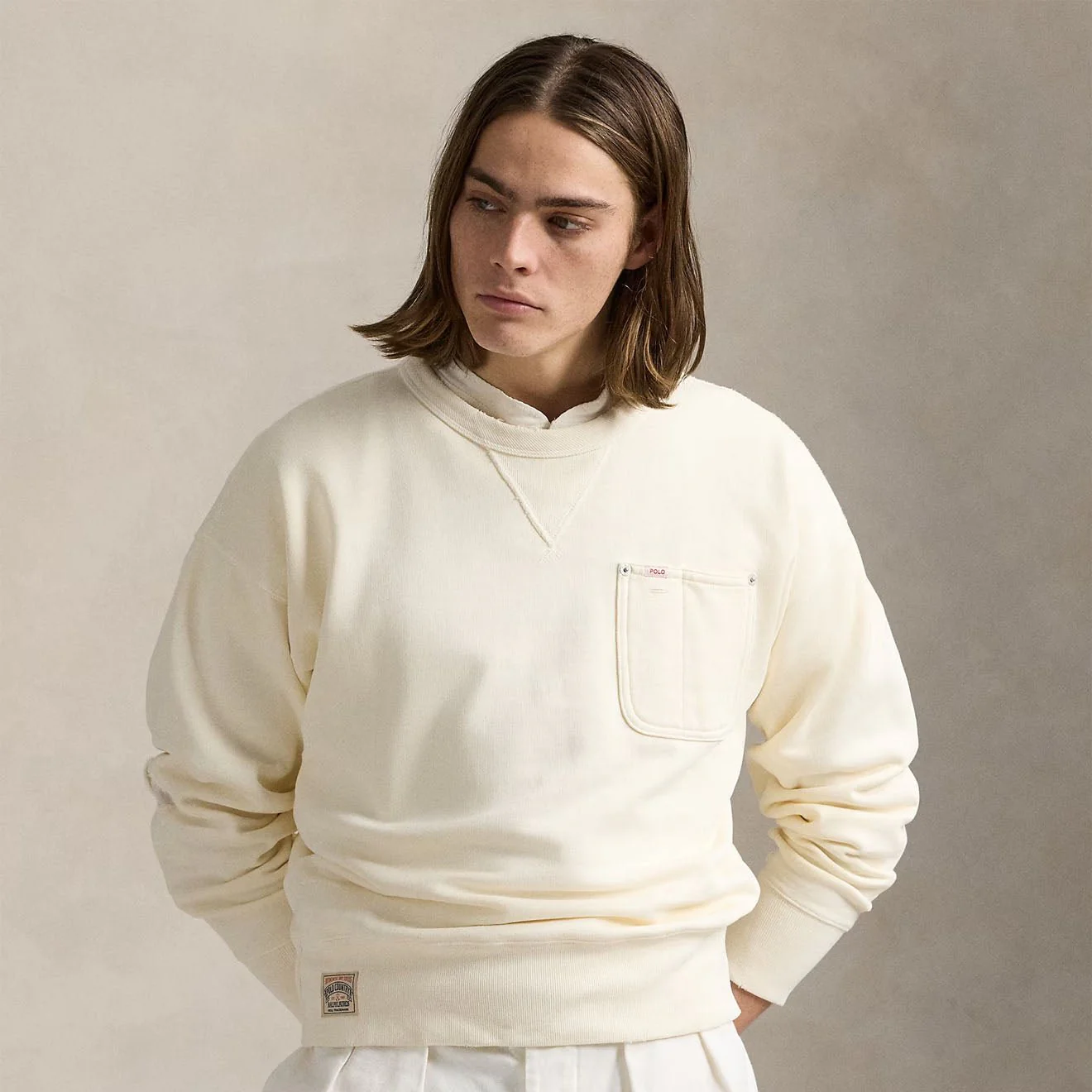 Polo Ralph Lauren Vintage Fit Fleece Pocket Sweatshirt Deckwash White - Image 2