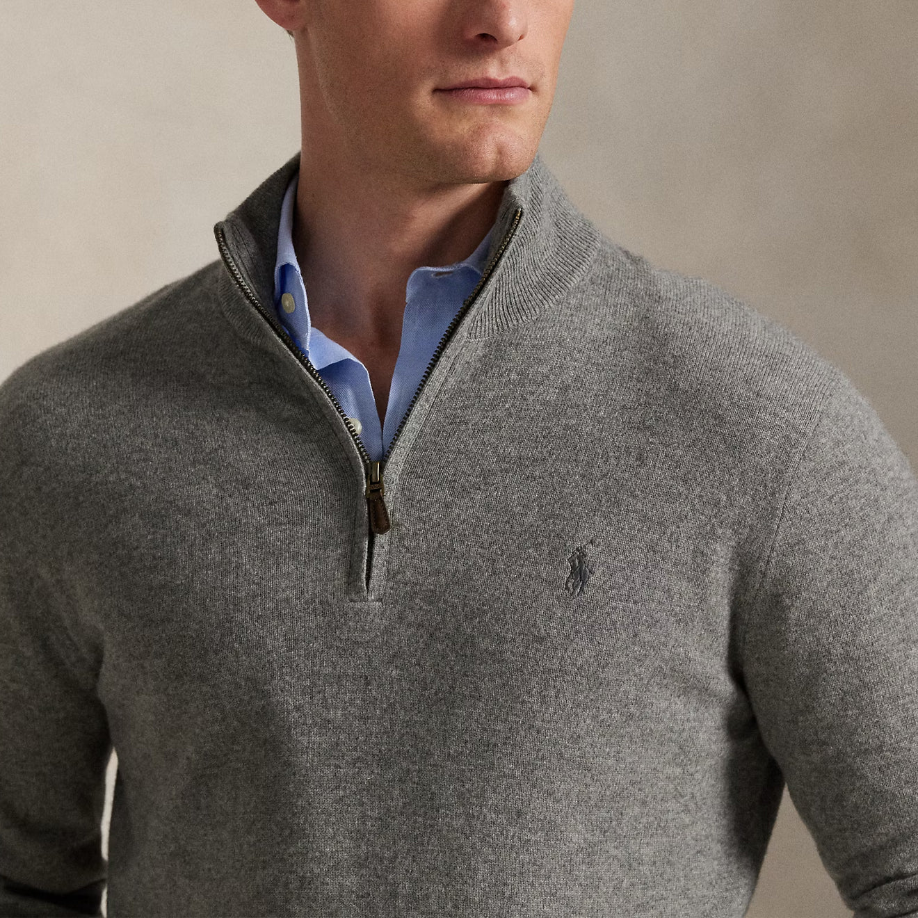 Polo Ralph Lauren Wool Quarter-Zip Sweater Fawn Heather Grey - Image 4