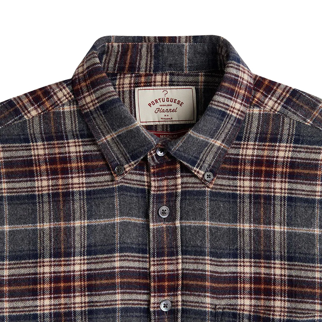 Portuguese Flannel Augusta Button Down Shirt Grey / Burgundy - Image 2