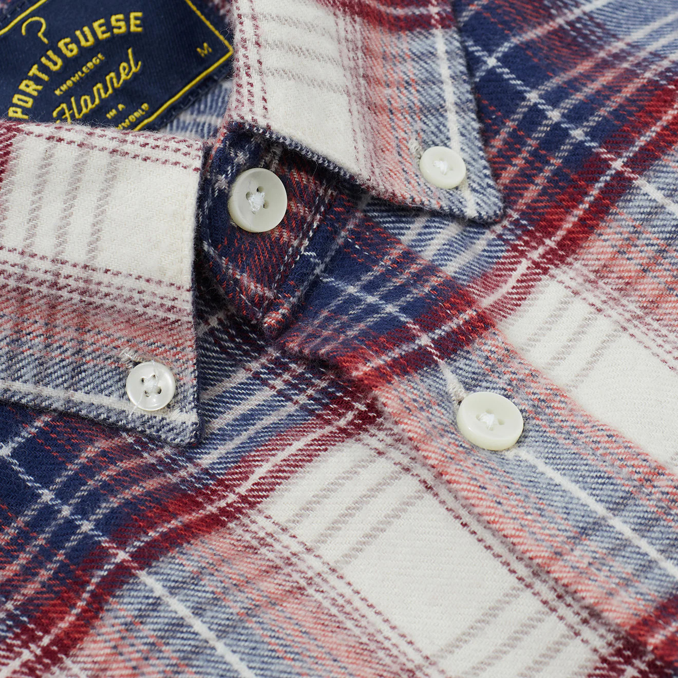 Portuguese Flannel Button Down Liber Shirt Ecru / Blue / Red - Image 3
