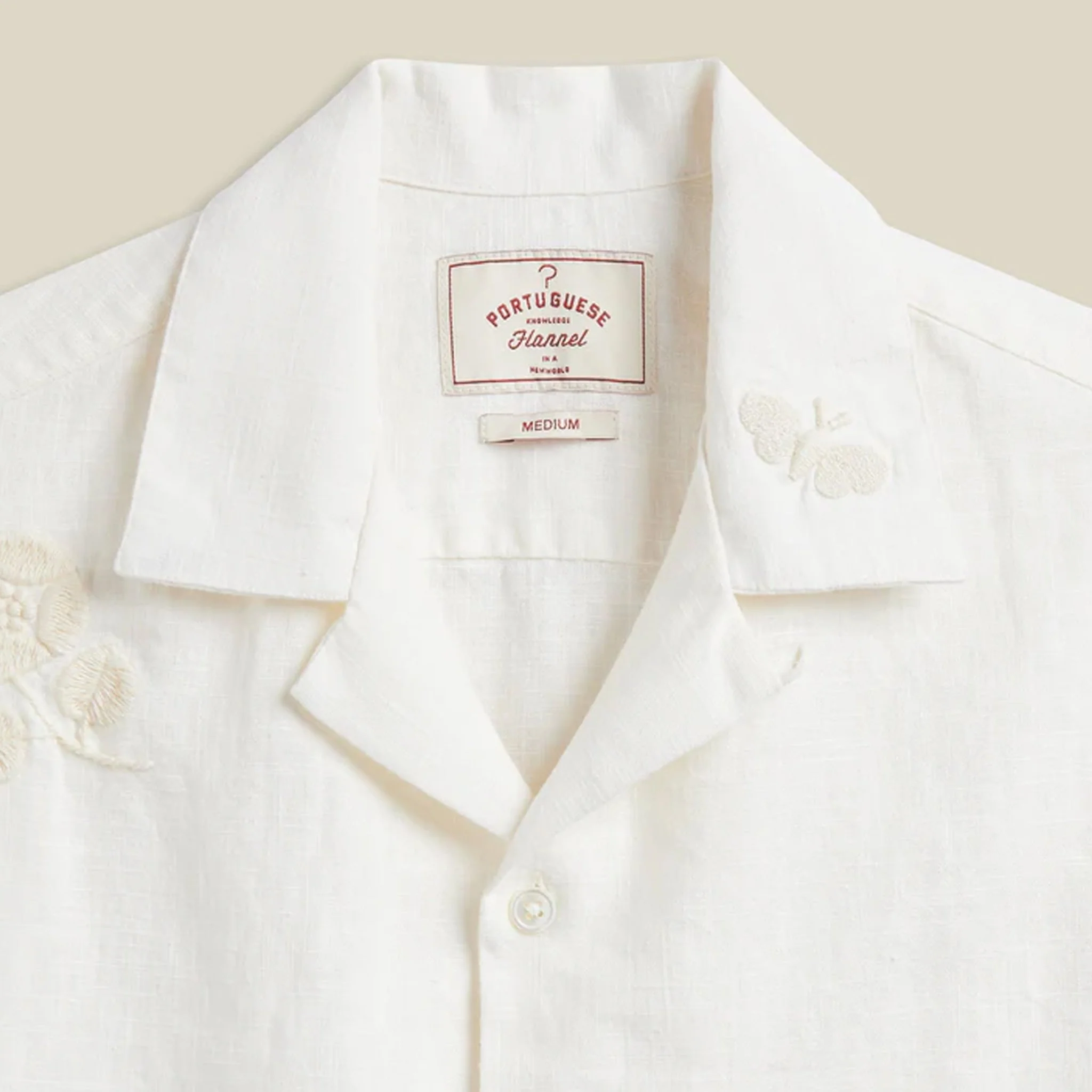 Portuguese Flannel Embroidery Nature Ramie S/S Shirt Ecru - Image 2