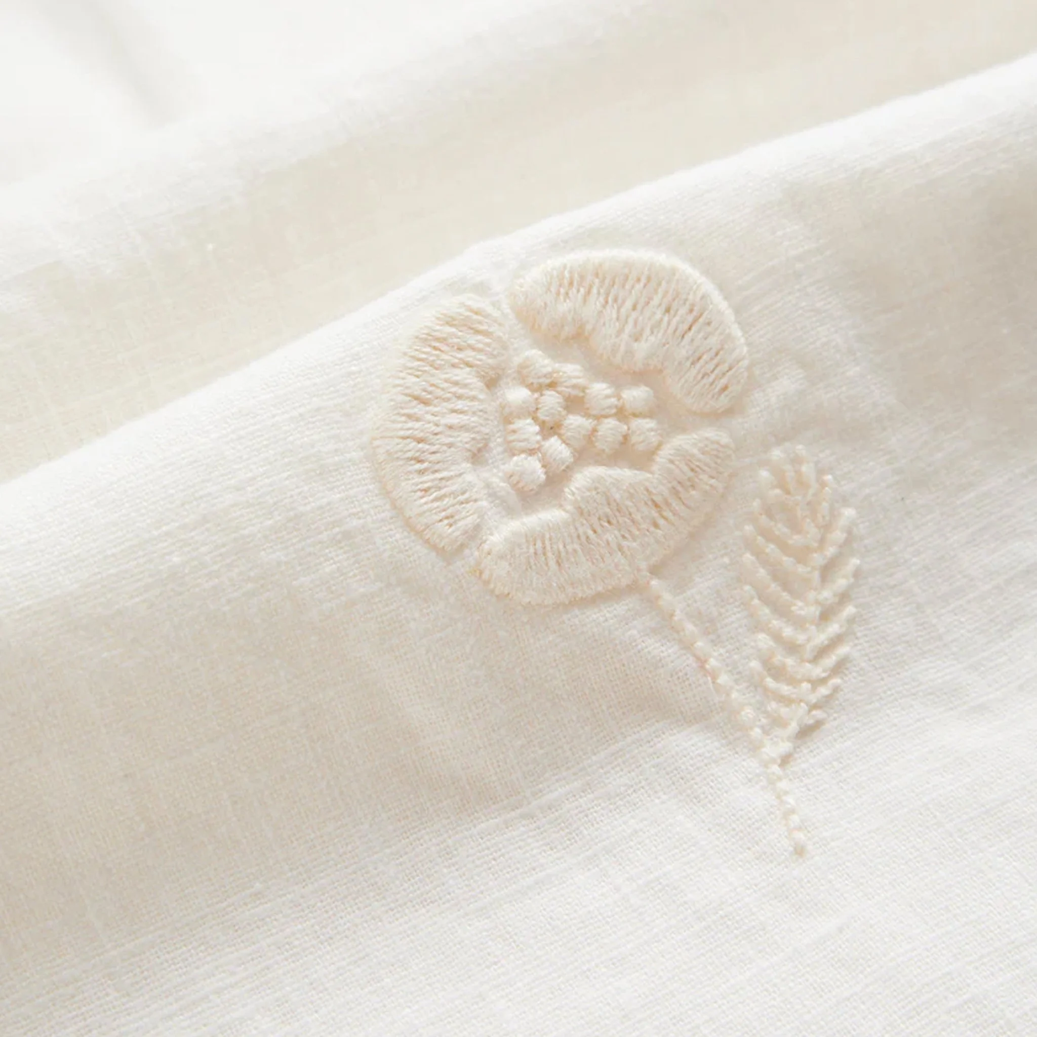 Portuguese Flannel Embroidery Nature Ramie S/S Shirt Ecru - Image 4
