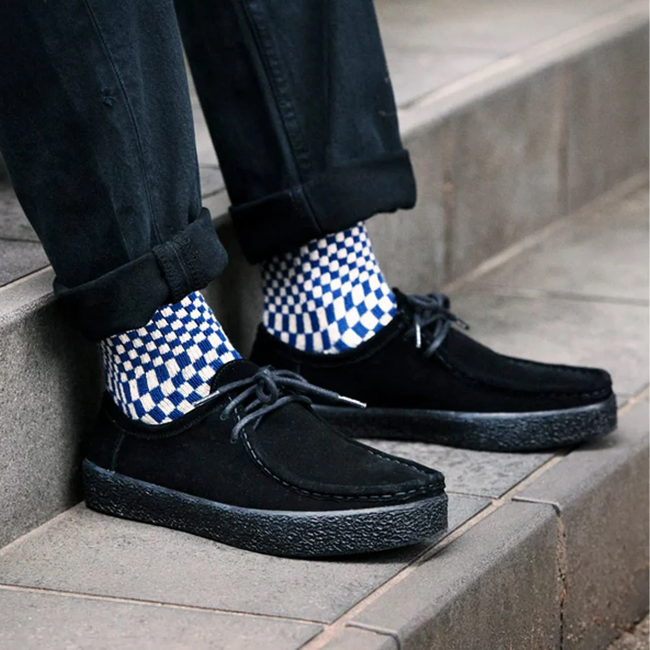 ROTOTO Checkerboard Pattern Socks Black - Image 2