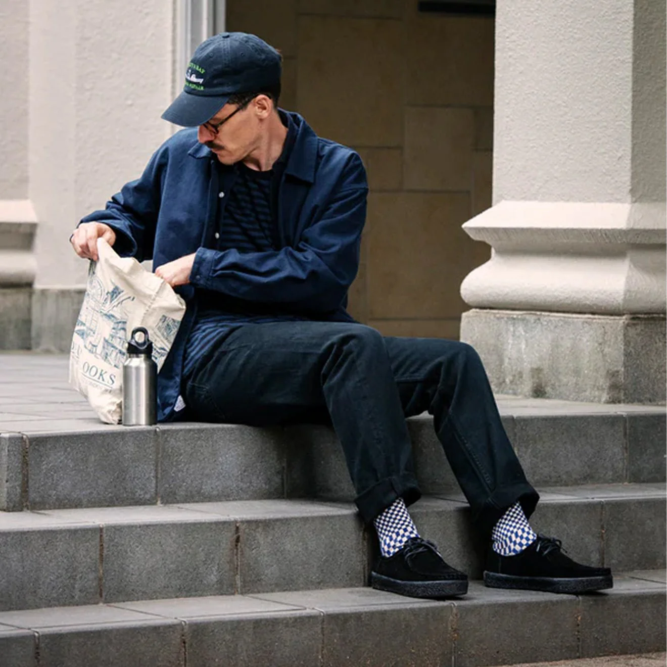 ROTOTO Checkerboard Pattern Socks Blue - Image 2