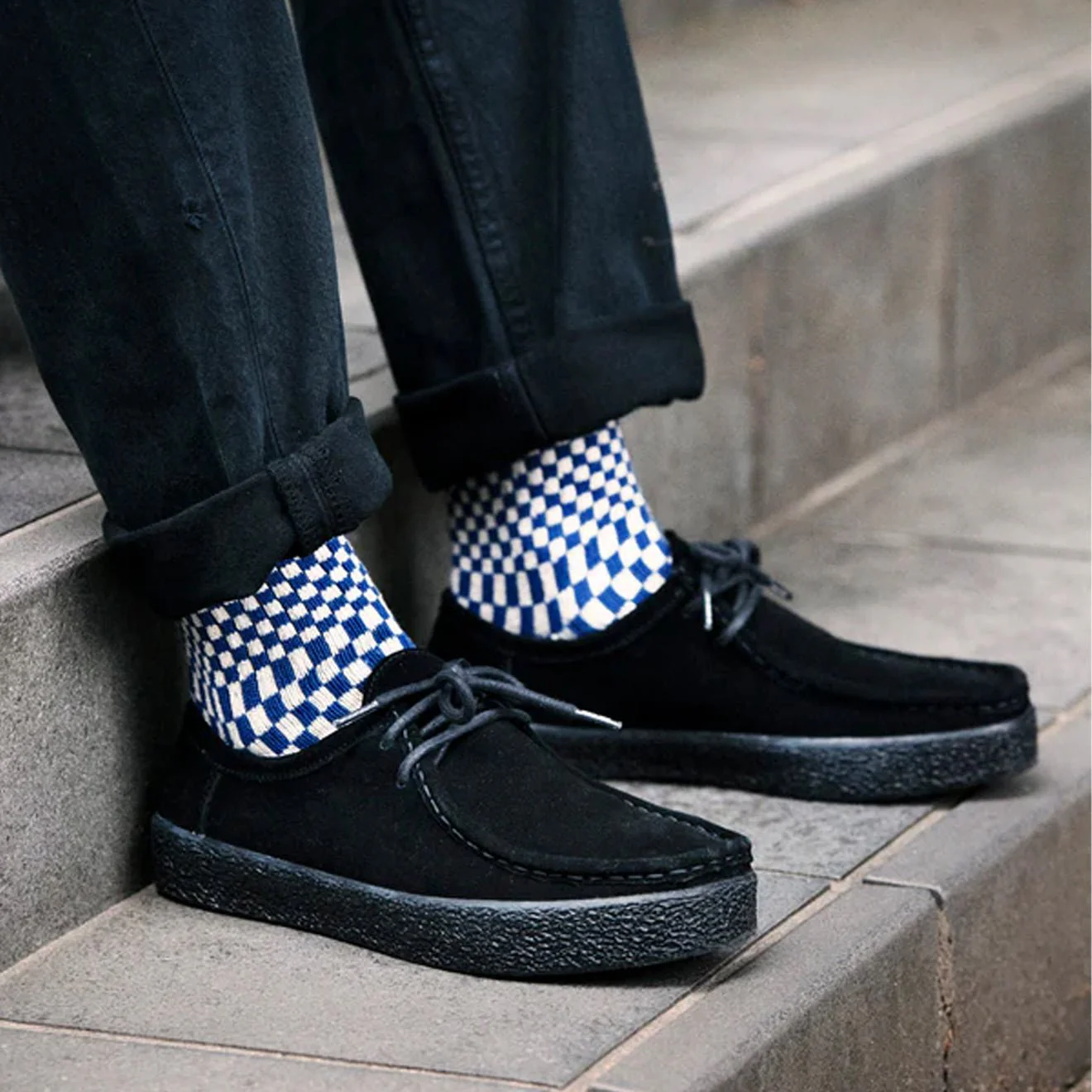 ROTOTO Checkerboard Pattern Socks Blue - Image 3