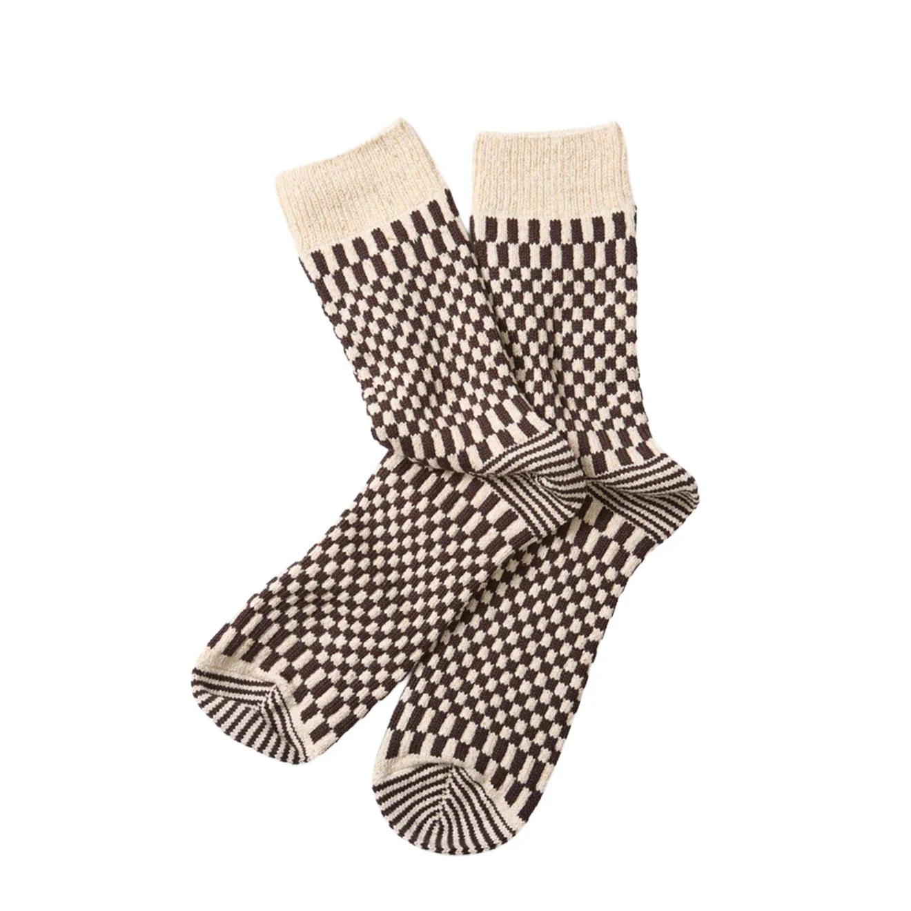 ROTOTO Checkerboard Pattern Socks Brown