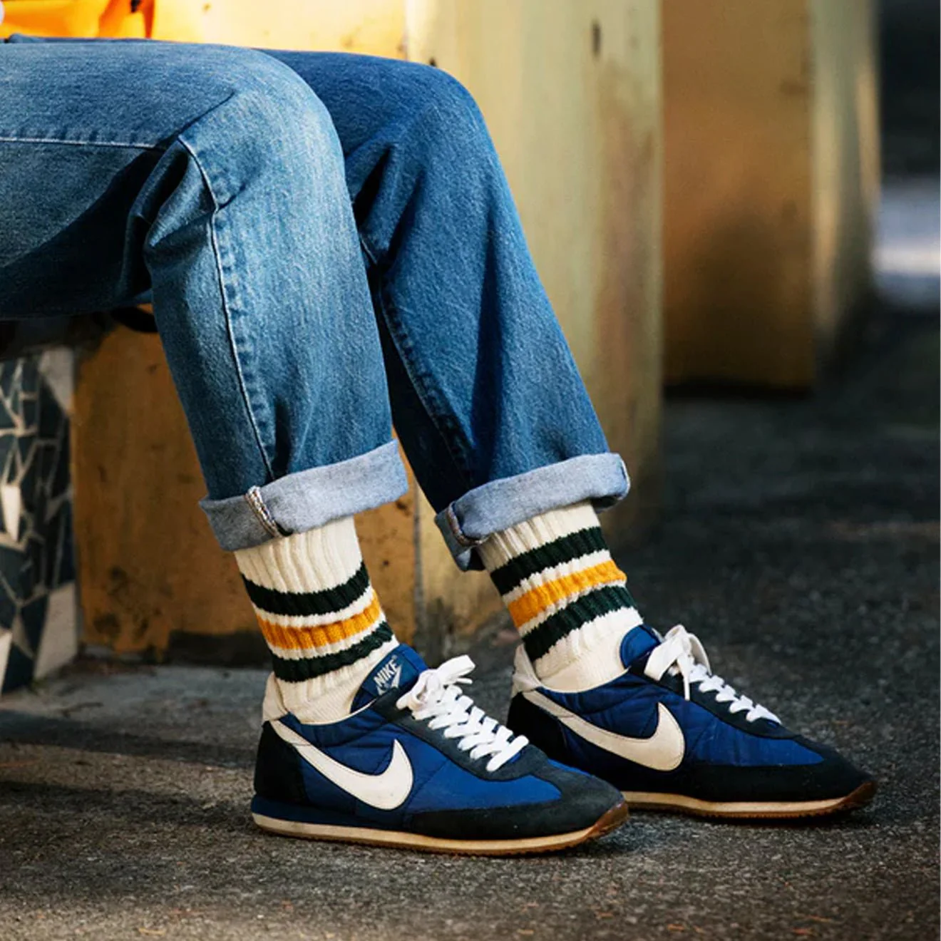 ROTOTO Coarse Ribbed Oldschool Crew Socks Navy - Image 3