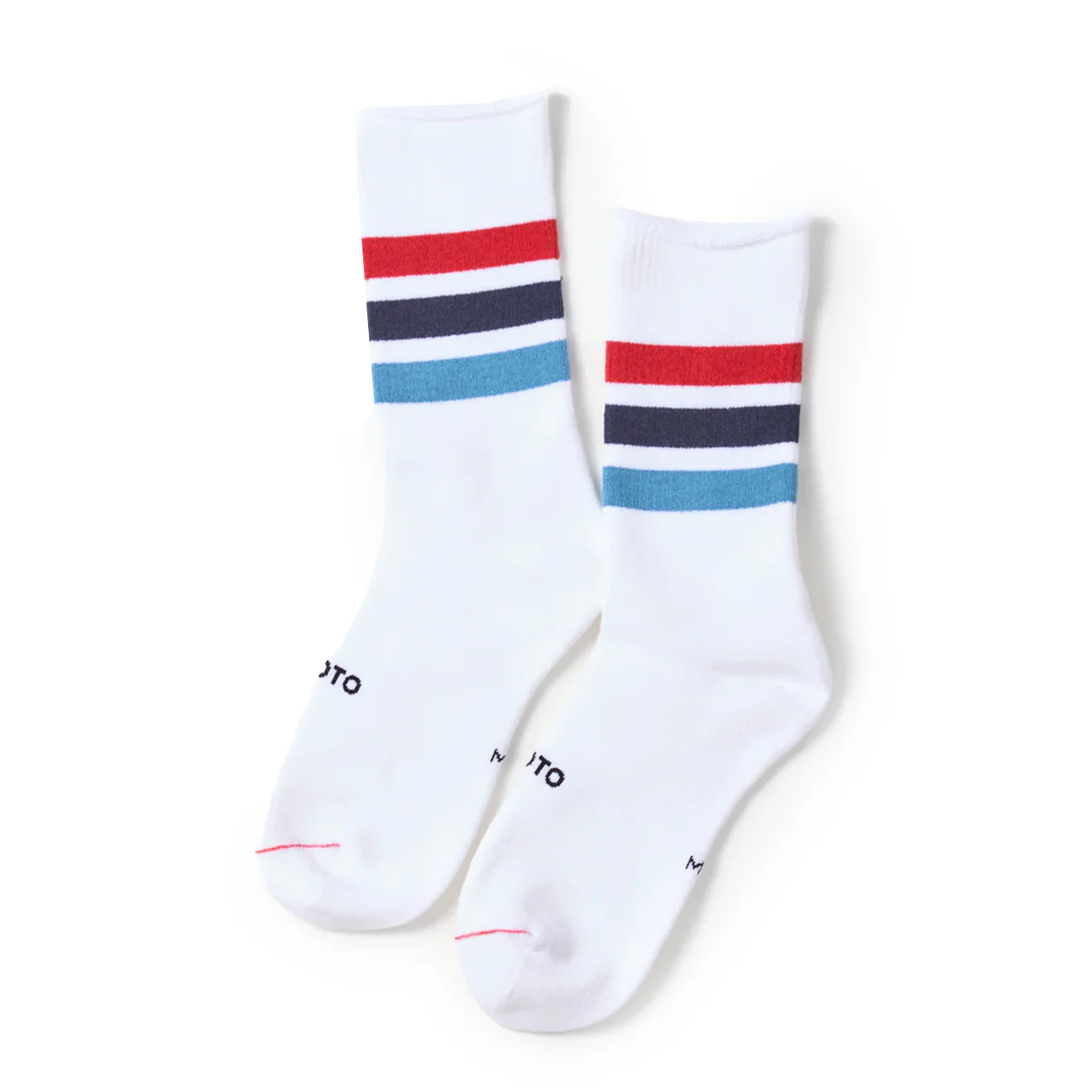 Rototo Fine Pile Striped Crew Socks Red / Blue / Light Blue
