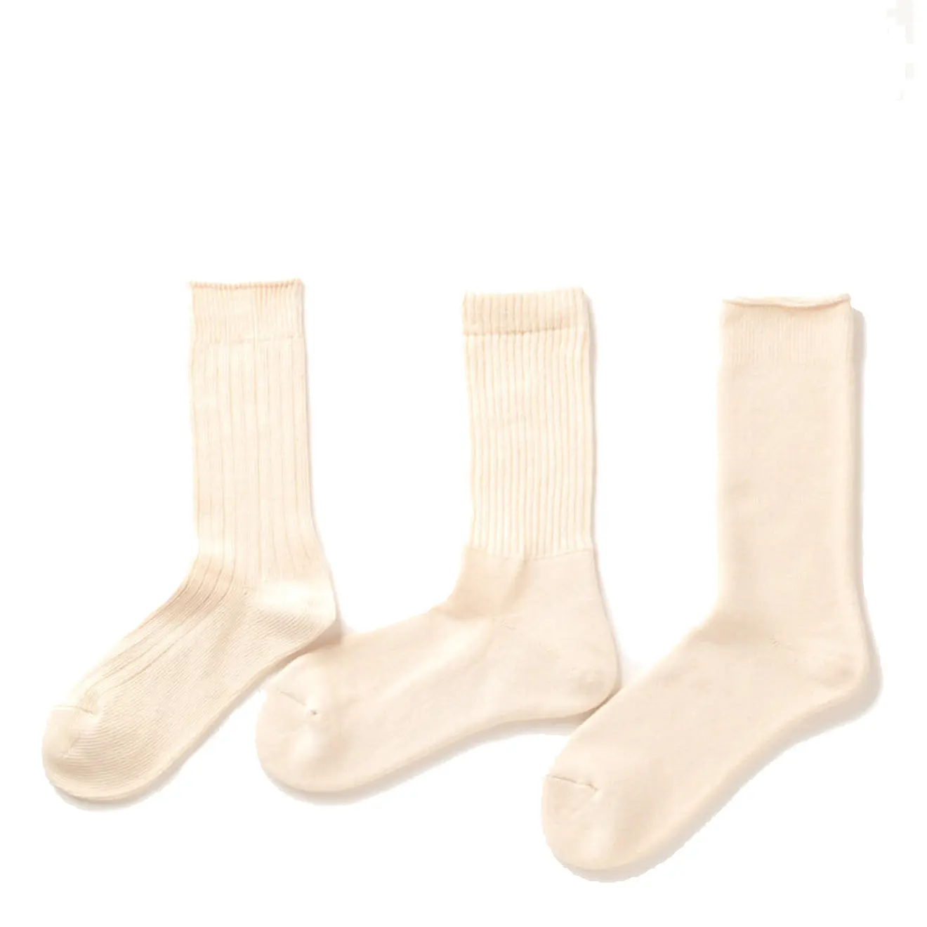 RoToTo Organic Daily 3 Pack Crew Socks Ecru