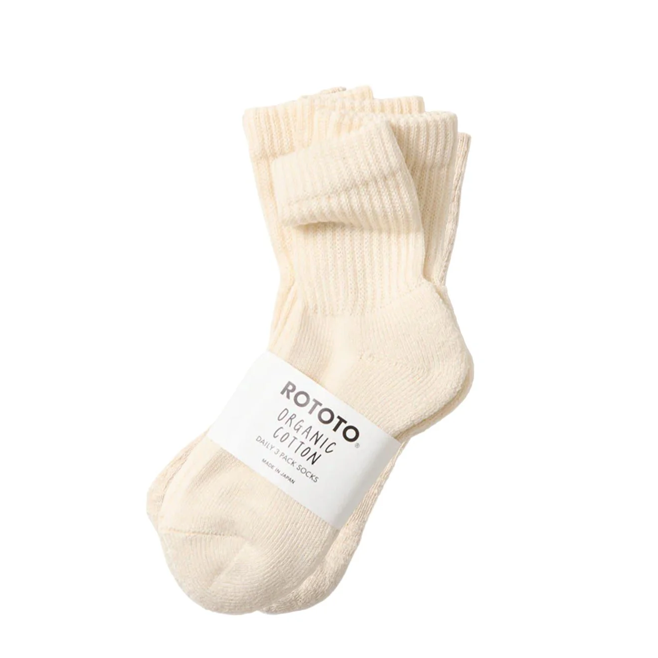 ROTOTO Organic Daily 3 Pack Mini Crew Socks Ivory