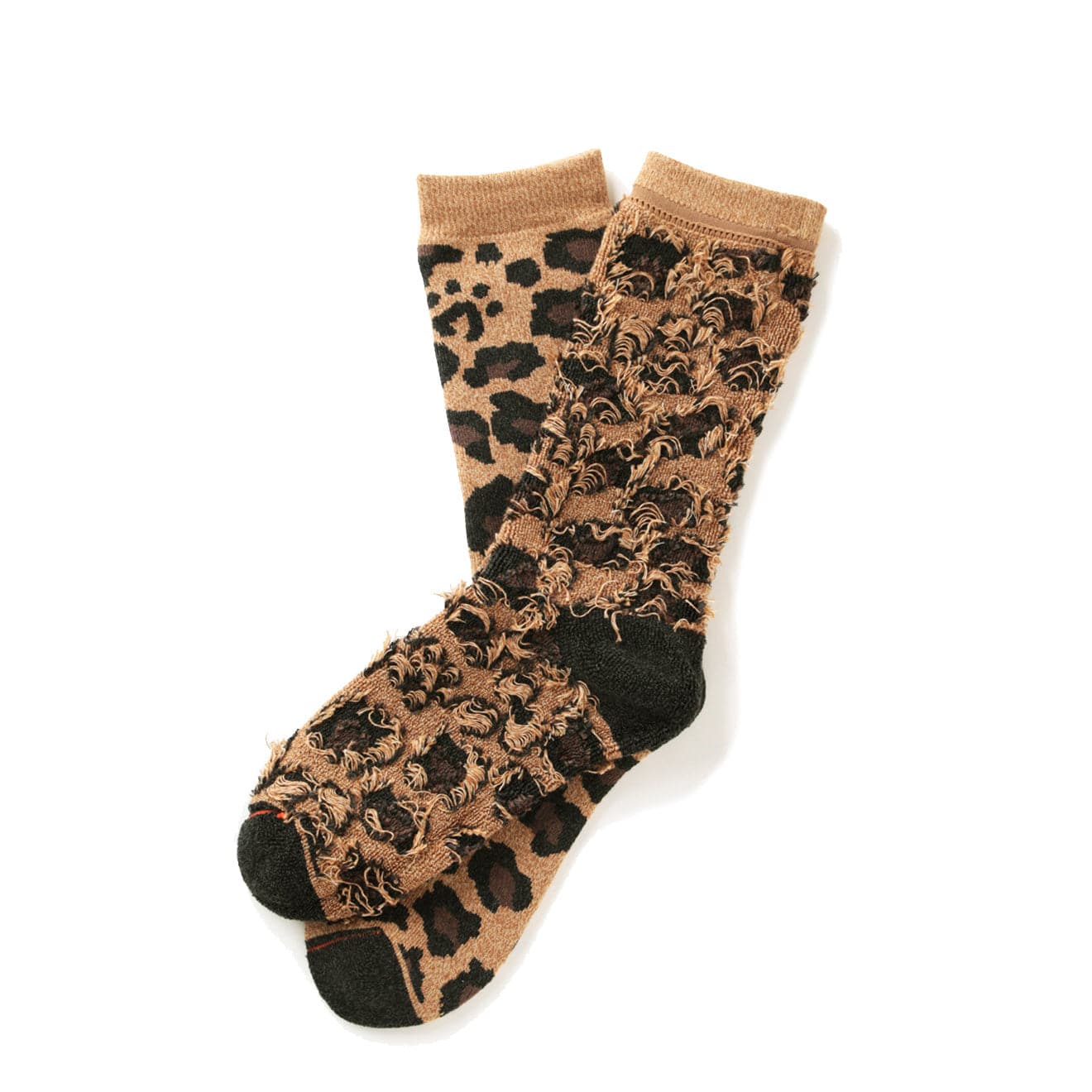 RoToTo Pile Leopard Crew Socks Dark Beige - Image 2