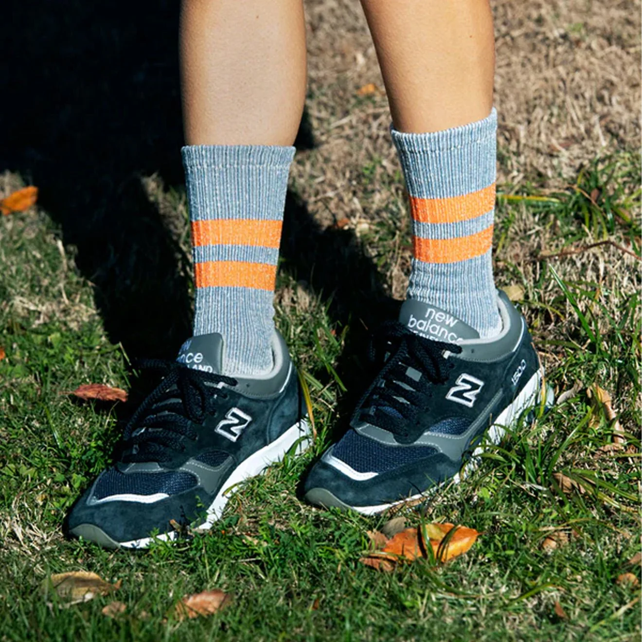 ROTOTO Pile Stripe Marl Socks Blue / Orange - Image 2