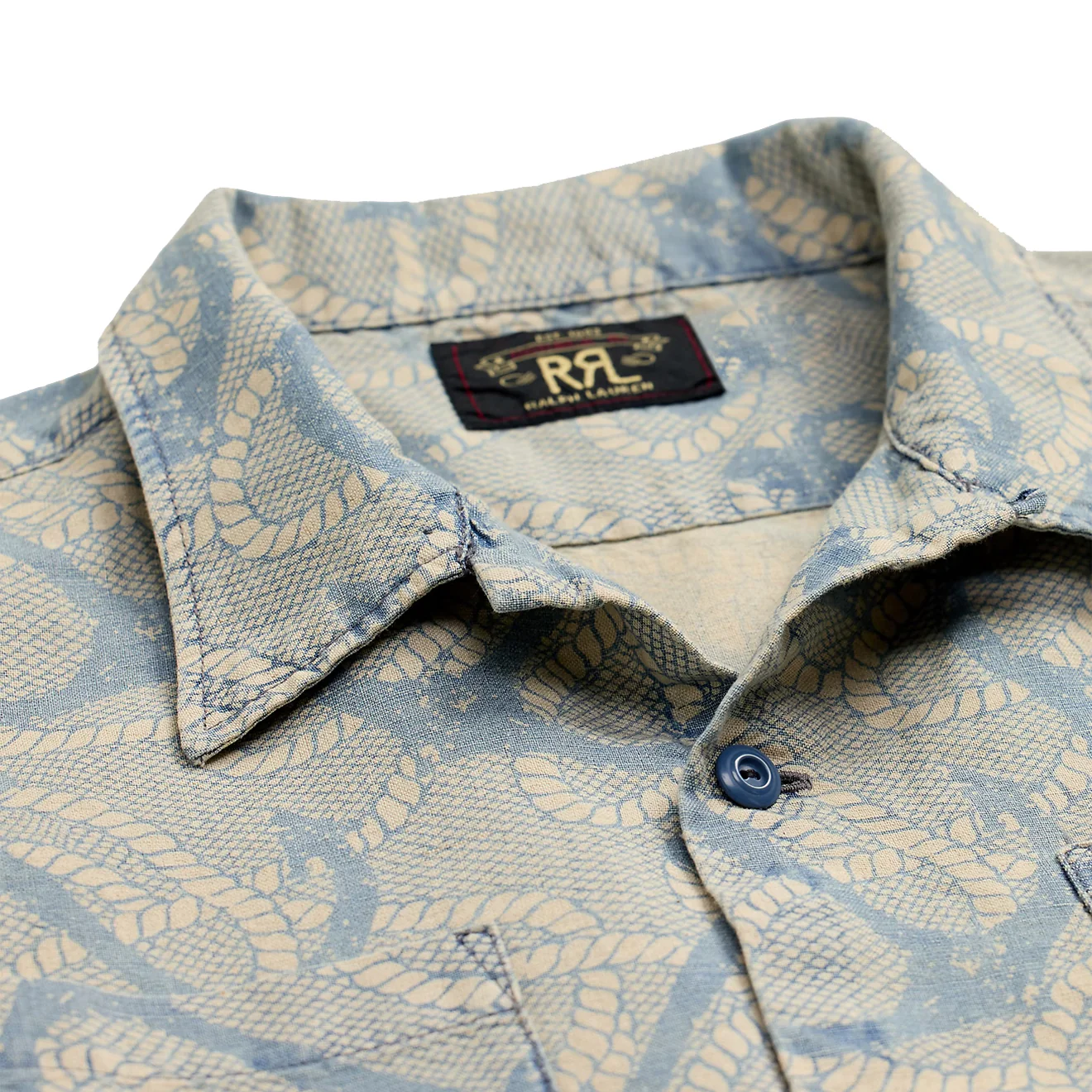 RRL By Ralph Lauren 2 Pocket Camp Short Sleeve Sport Shirt Indigo / Cream Multi - Image 4