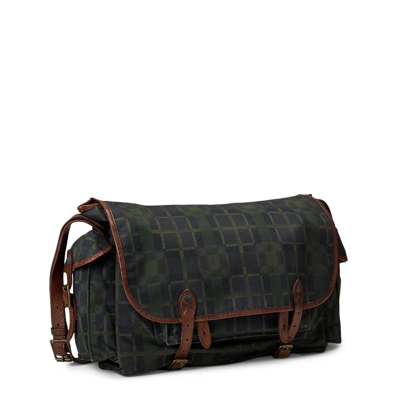 RRL By Ralph Lauren Check Print Oilcloth Messenger Bag Navy Multi Plaid - Image 2