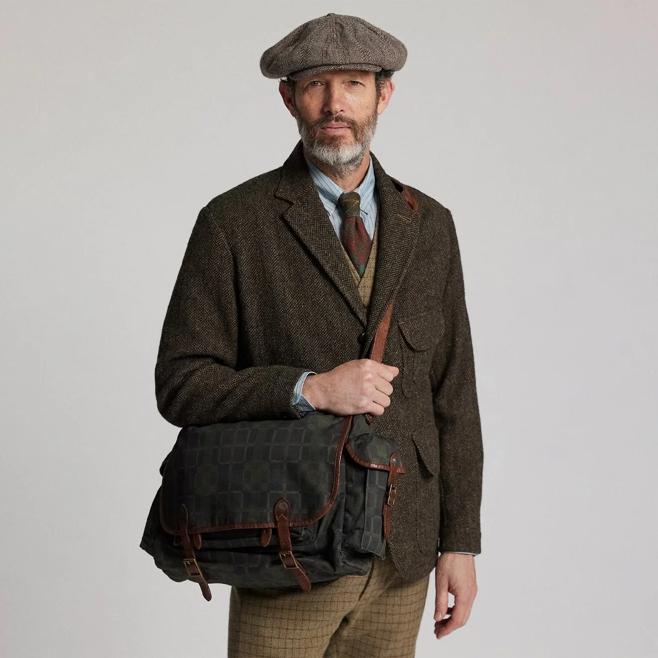 RRL By Ralph Lauren Check Print Oilcloth Messenger Bag Navy Multi Plaid - Image 6