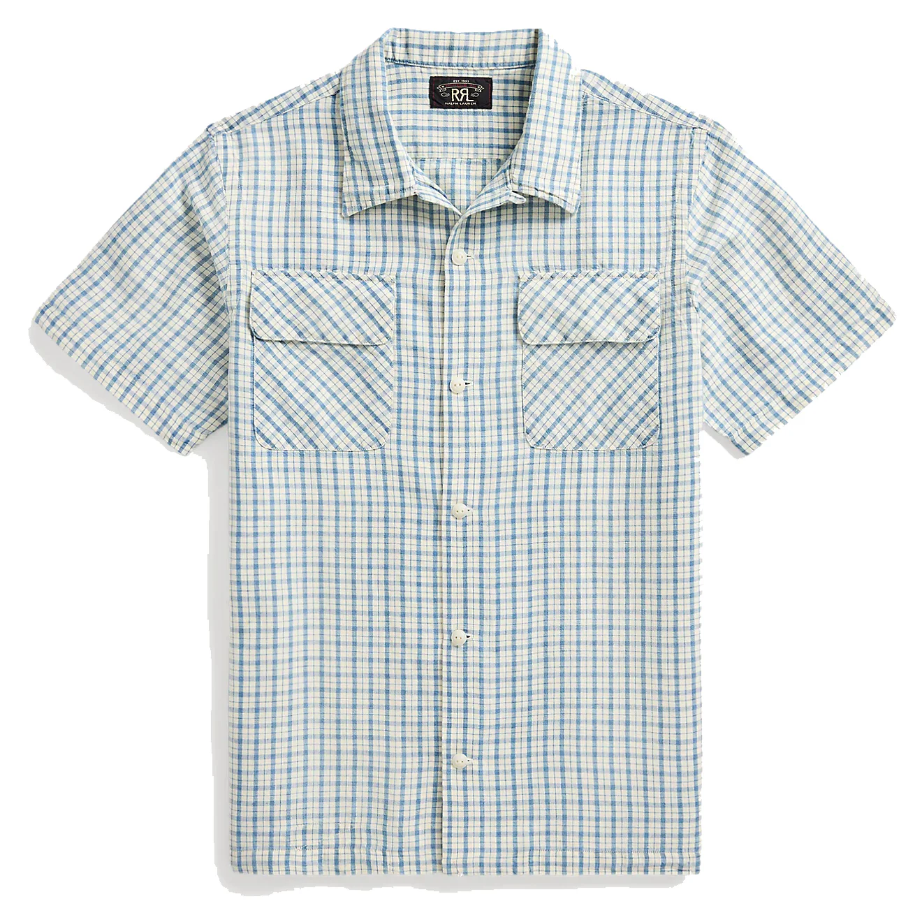 RRL by Ralph Lauren Checked Cotton-Linen Camp Shirt RL-710 Indigo/Creme