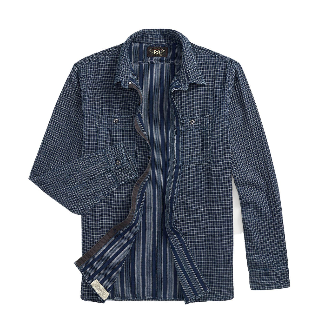 RRL By Ralph Lauren Checked Double Faced Workshirt Indigo - Image 3