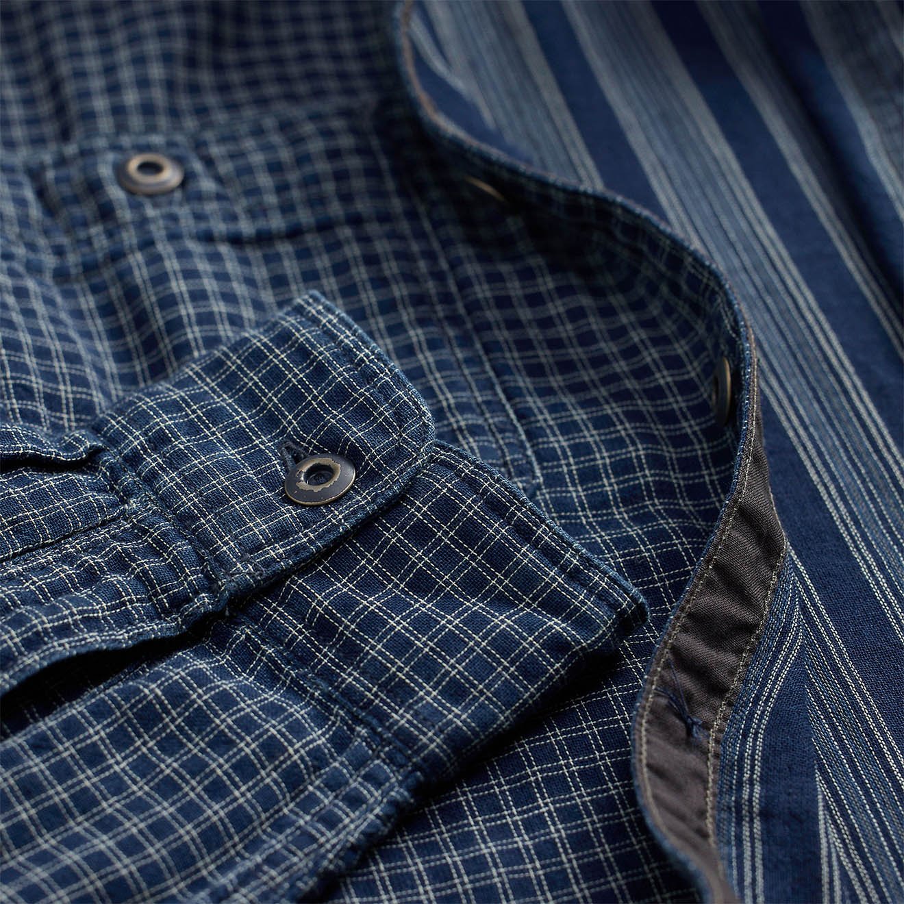 RRL By Ralph Lauren Checked Double Faced Workshirt Indigo - Image 4