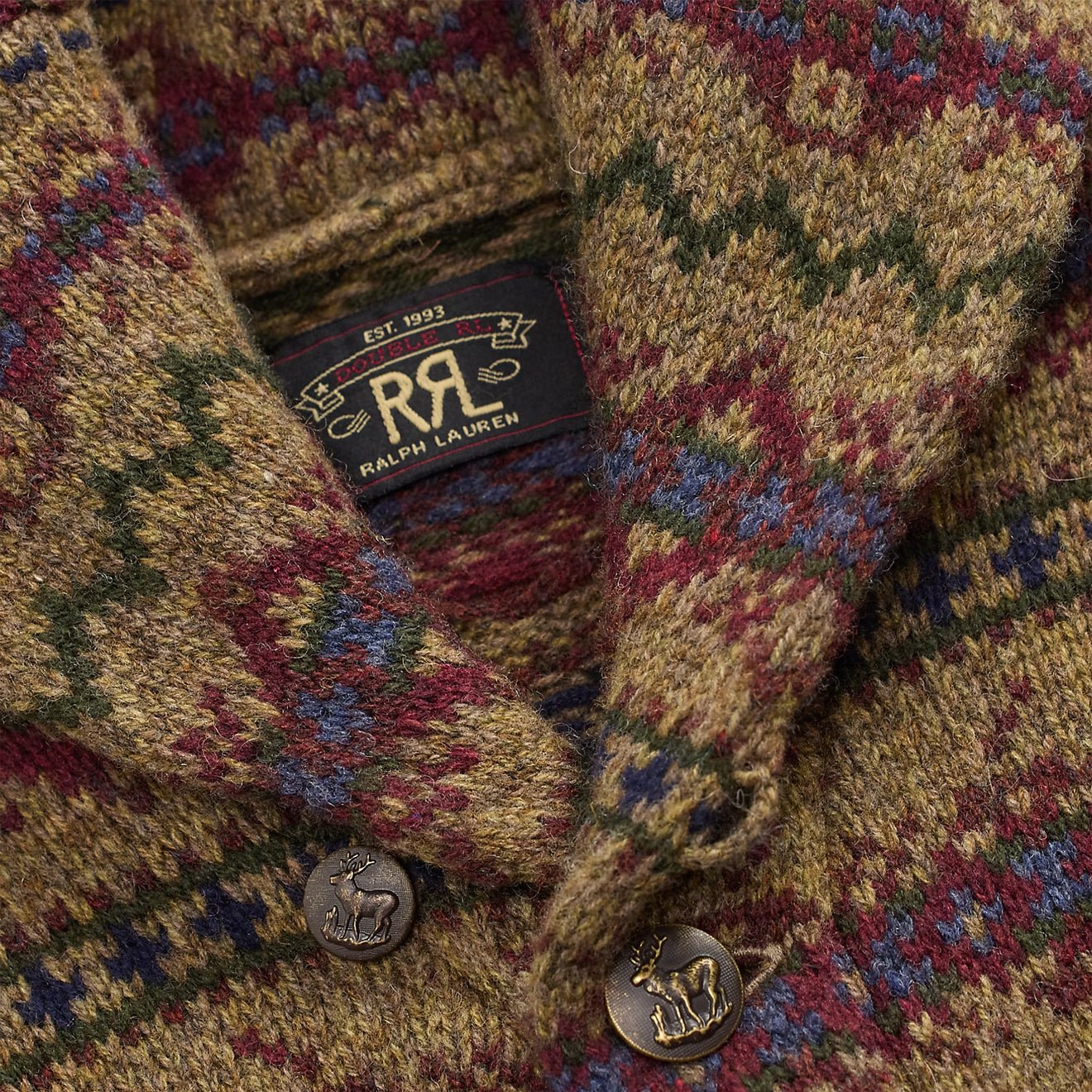 RRL By Ralph Lauren Fair Isle Wool Cardigan Loden Heather Multi - Image 3