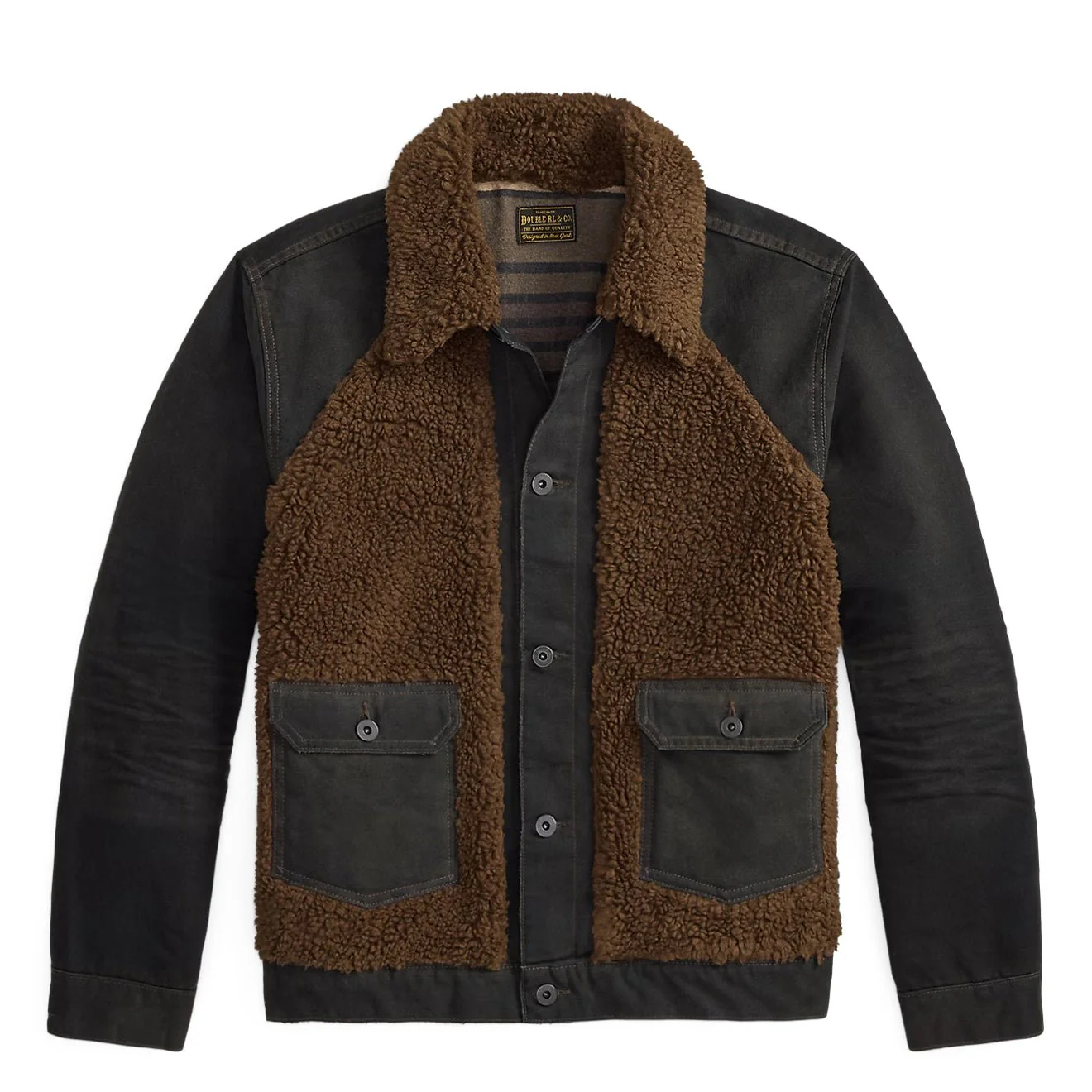 RRL By Ralph Lauren Fleece-Panelled Canvas Jacket Vintage Black / Brown