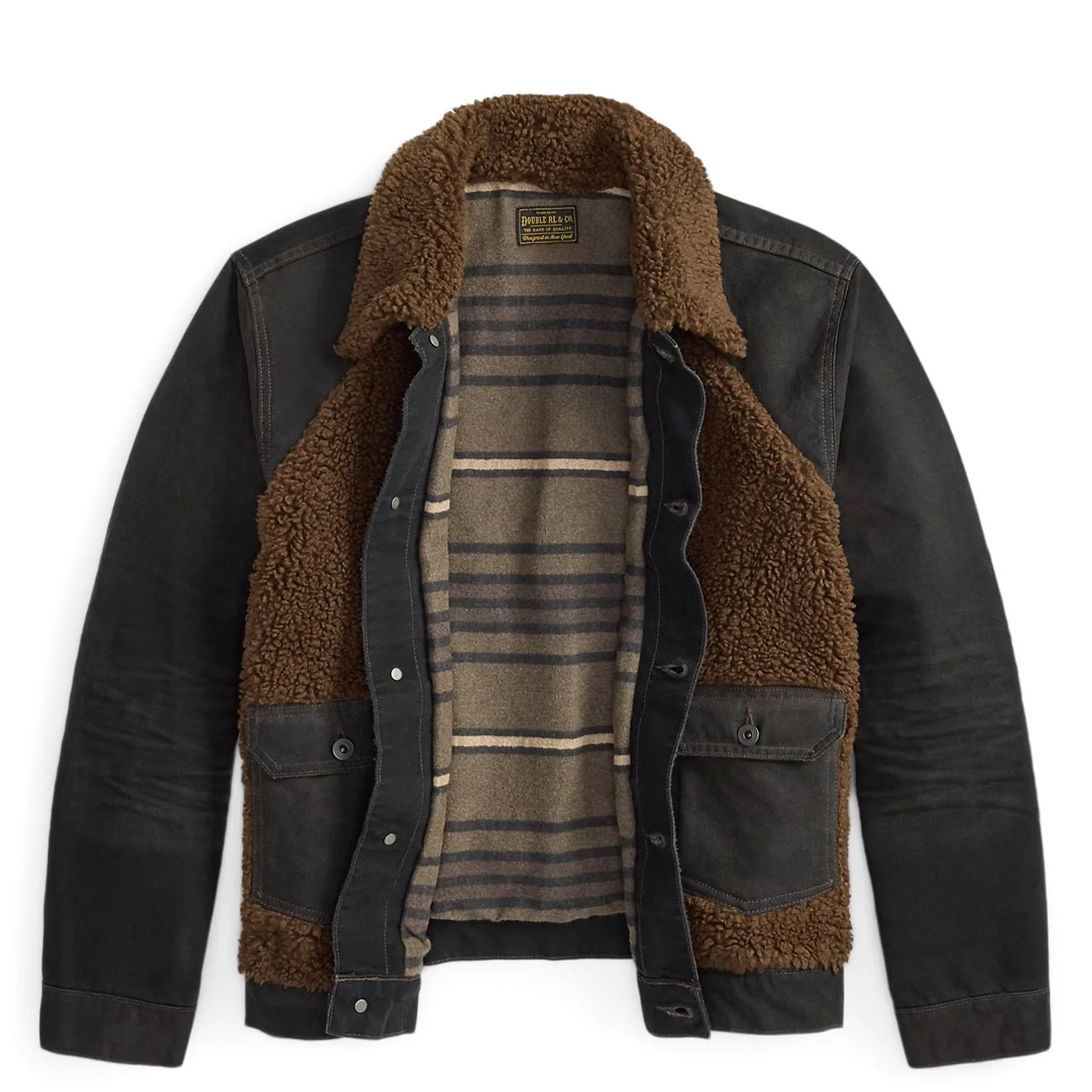RRL By Ralph Lauren Fleece-Panelled Canvas Jacket Vintage Black / Brown - Image 2