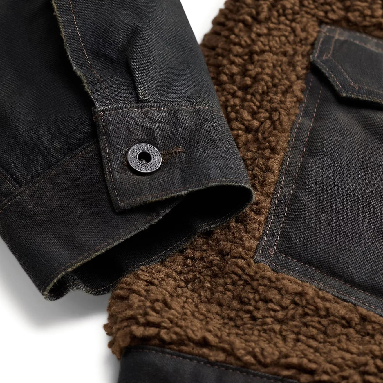 RRL By Ralph Lauren Fleece-Panelled Canvas Jacket Vintage Black / Brown - Image 6