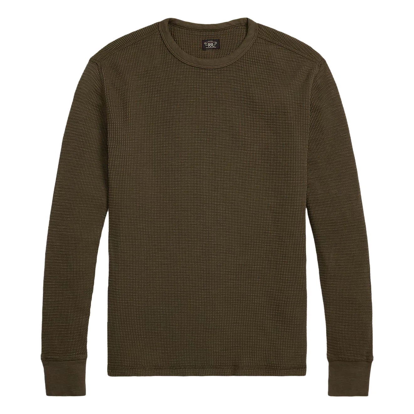 RRL By Ralph Lauren Garment-Dyed Waffle-Knit Crewneck Olive Brown