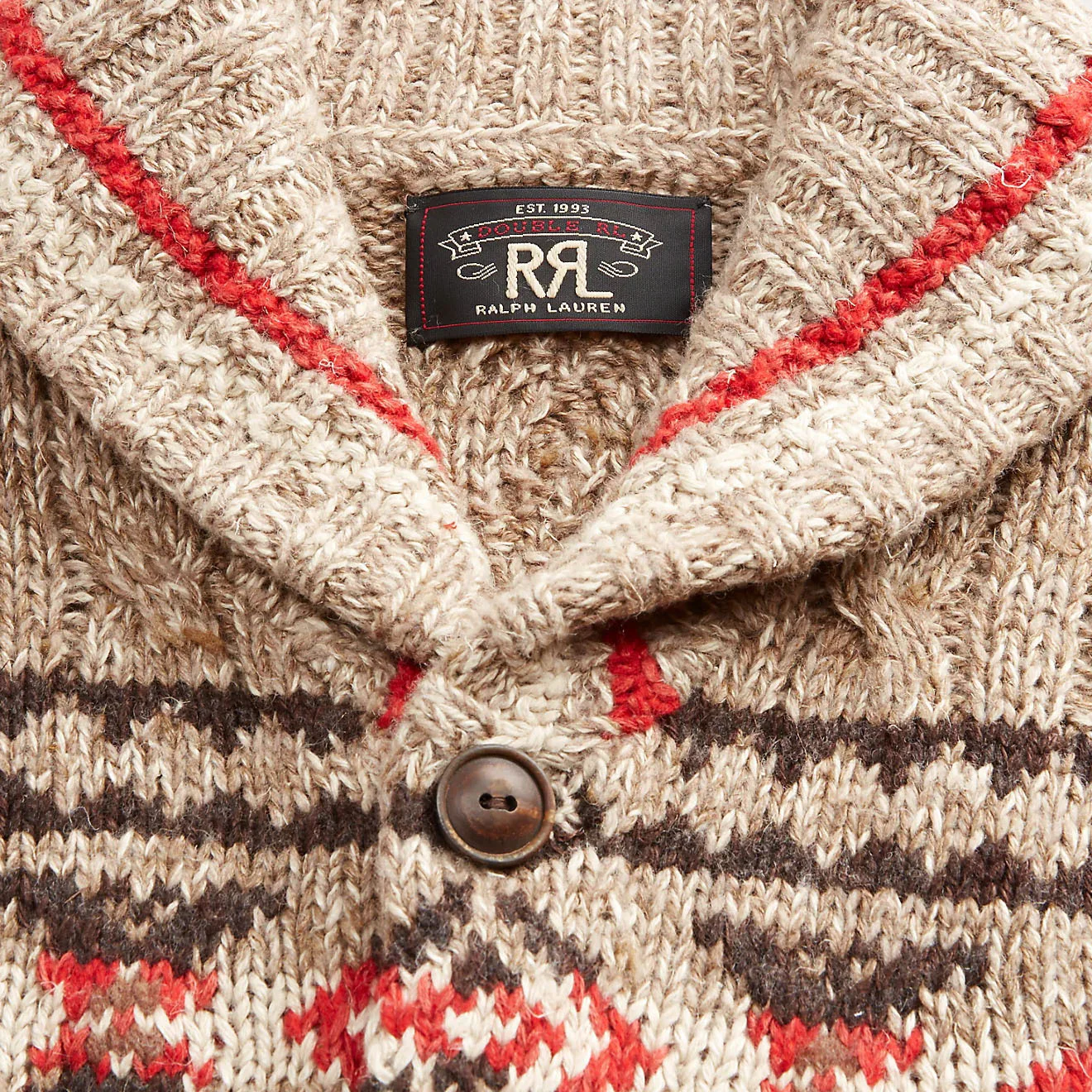 RRL by Ralph Lauren Hand-Knit Linen-Blend Cardigan Brown Multi - Image 3