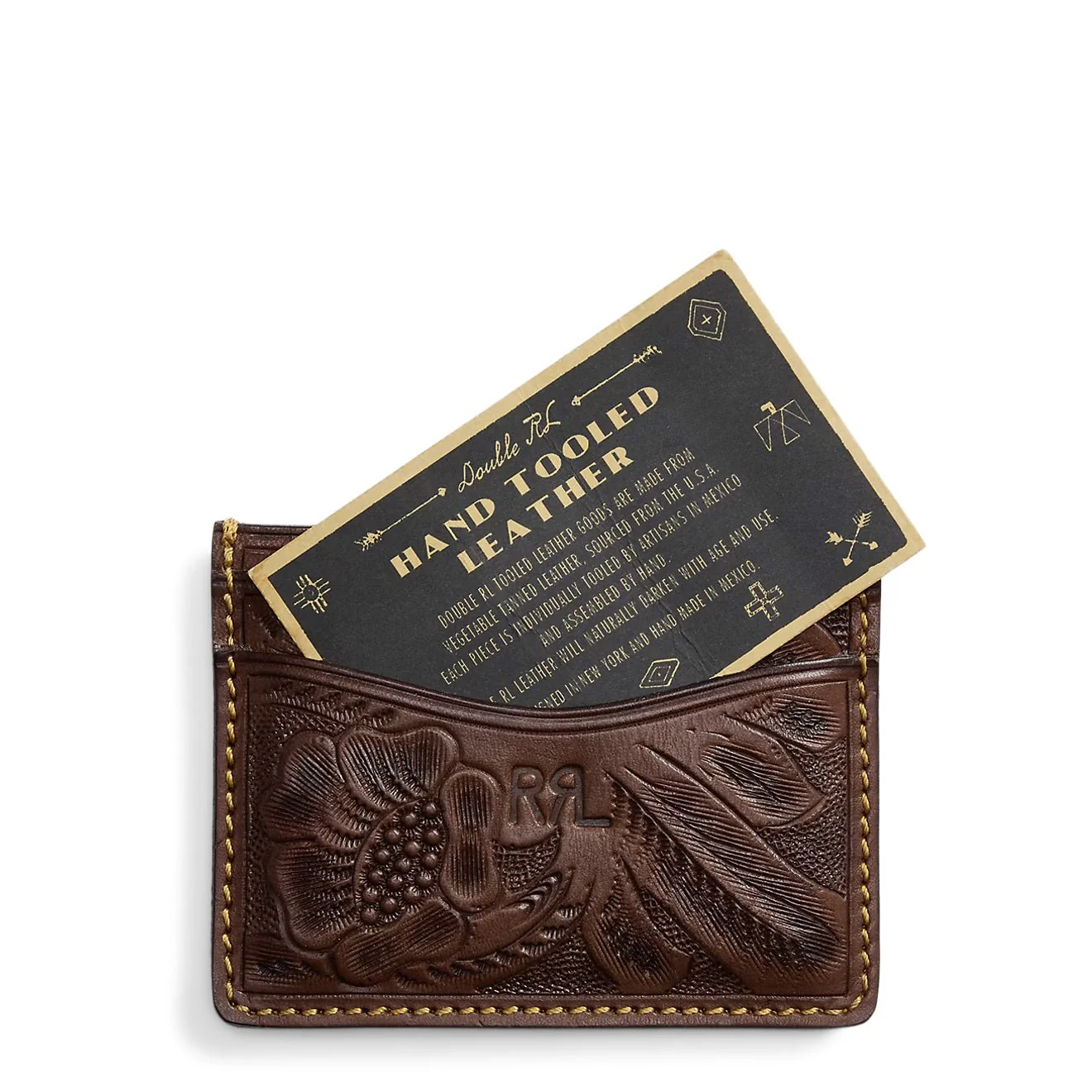 RRL By Ralph Lauren Hand Tooled Leather Card Case Brown - Image 2