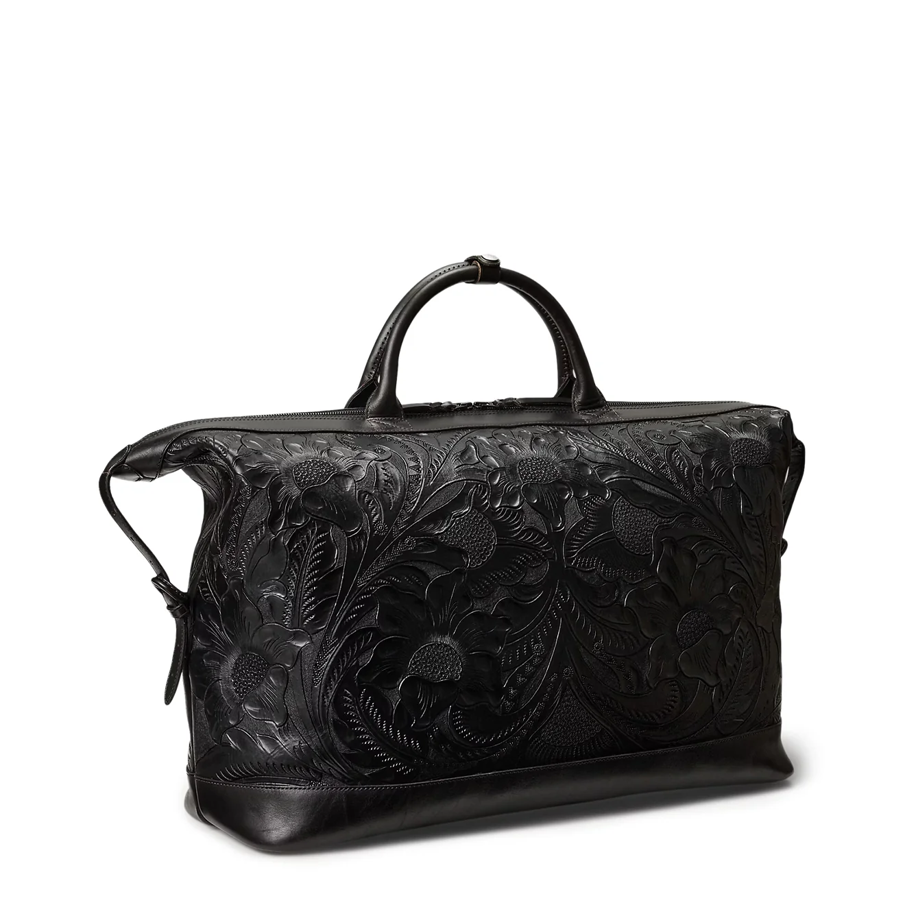 RRL By Ralph Lauren Hand Tooled Leather Weekender Bag Black - Image 2