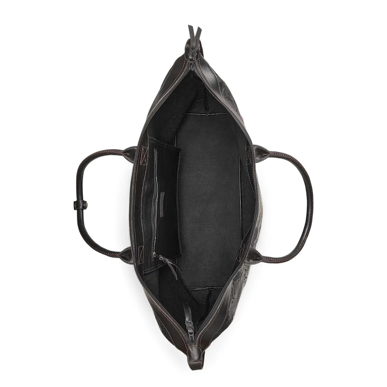 RRL By Ralph Lauren Hand Tooled Leather Weekender Bag Black - Image 3