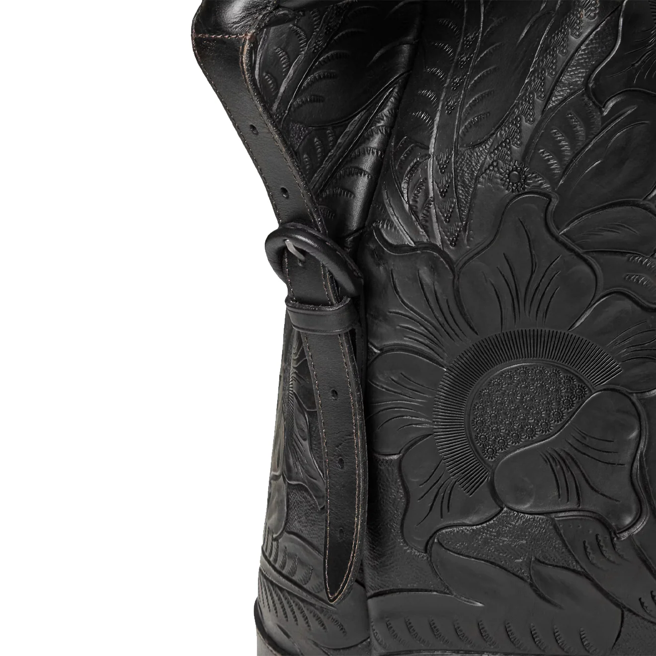 RRL By Ralph Lauren Hand Tooled Leather Weekender Bag Black - Image 4