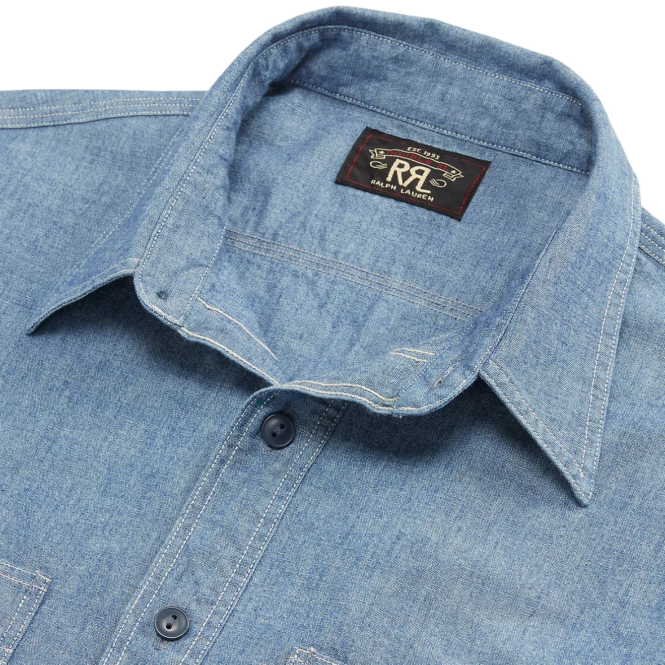 RRL by Ralph Lauren Indigo Chambray S/S Workshirt Indigo - Image 3