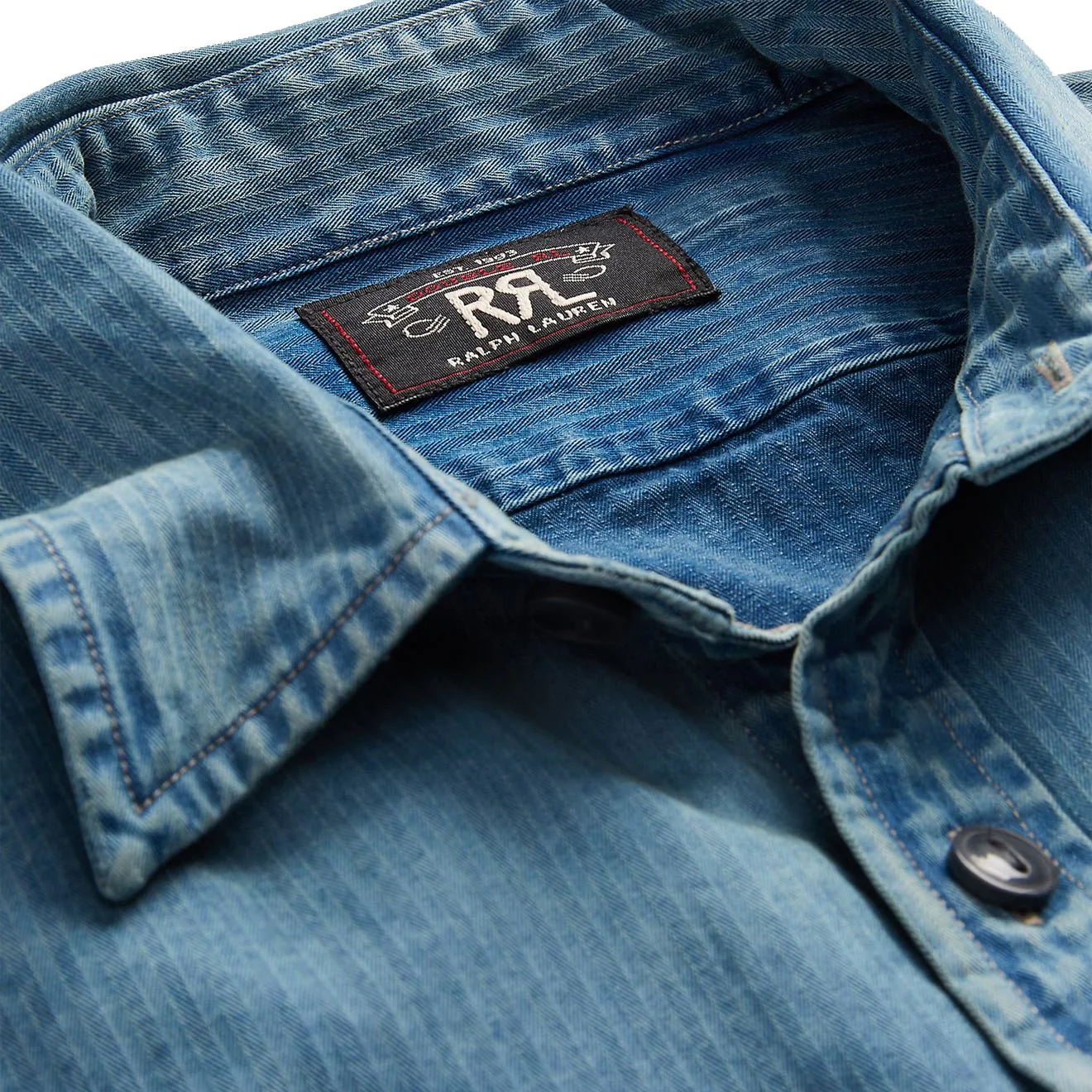 RRL By Ralph Lauren Indigo Herringbone Twill Workshirt Faded Indigo - Image 3
