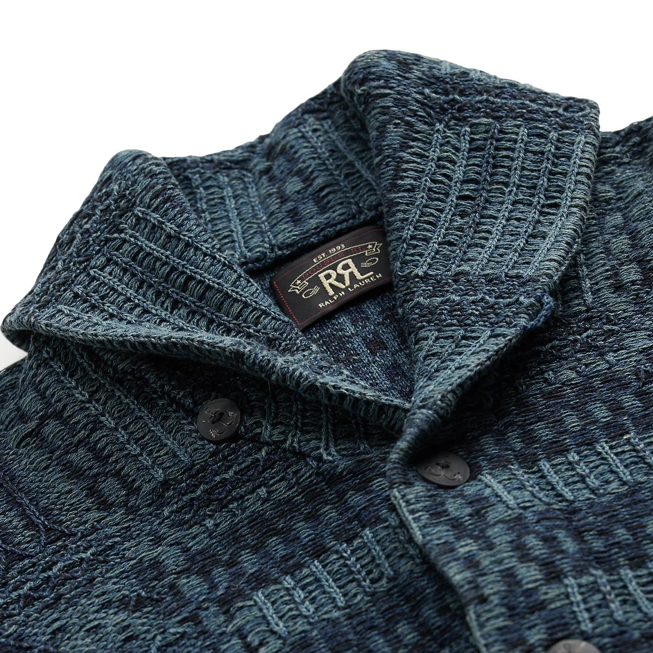 RRL By Ralph Lauren Indigo Jacquard Knit Cotton Cardigan Indigo Multi - Image 3