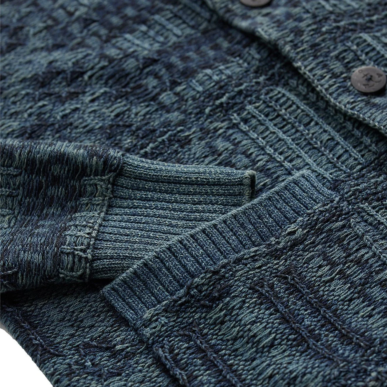 RRL By Ralph Lauren Indigo Jacquard Knit Cotton Cardigan Indigo Multi - Image 4