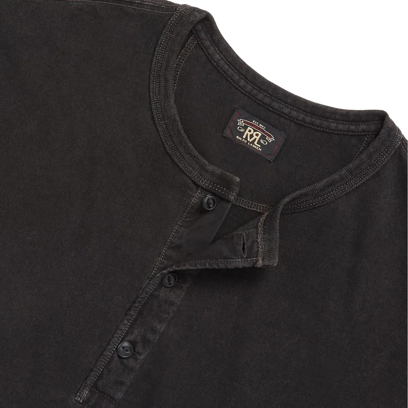 RRL by Ralph Lauren Indigo Jersey Henley Shirt Sulphur Black - Image 3